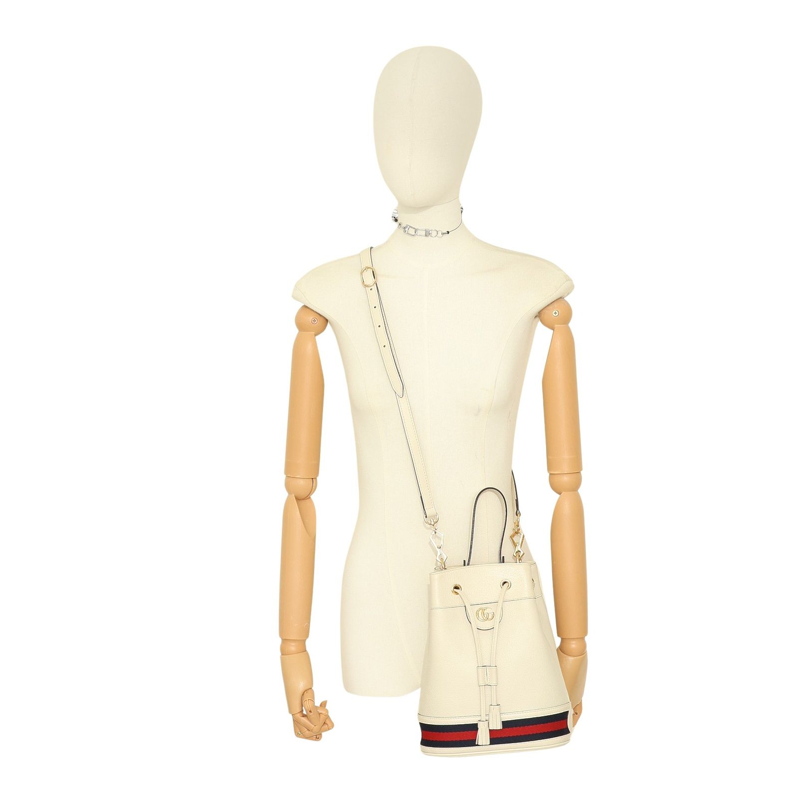 Ophidia Shoulder Bucket Bag Shoulder Handbag Leather White 610846 — view 6