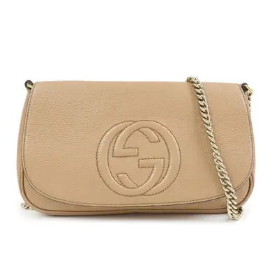 SOHO Leather Chain Shoulder Bag Crossbody Bag Beige 536224