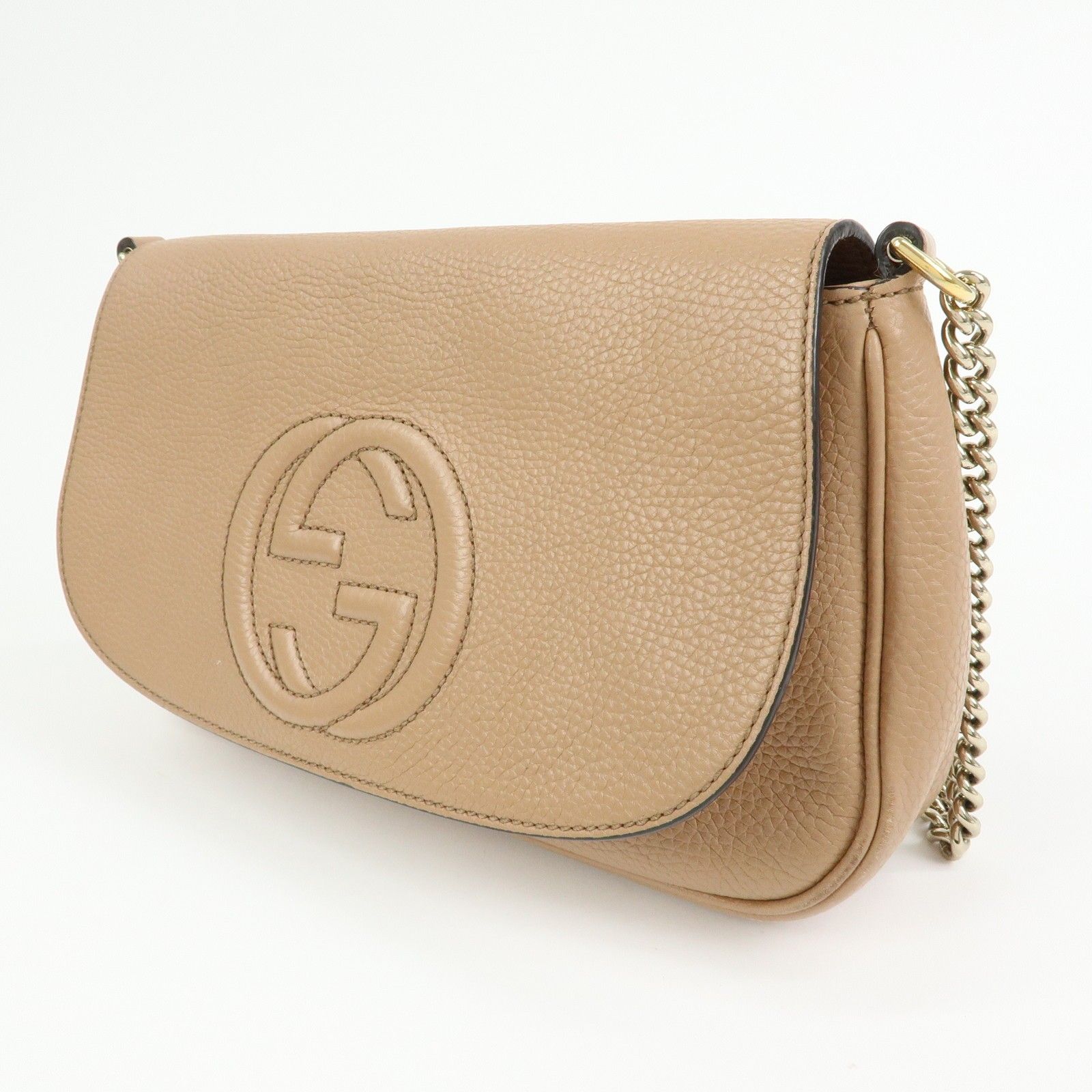 SOHO Leather Chain Shoulder Bag Crossbody Bag Beige 536224 — view 3