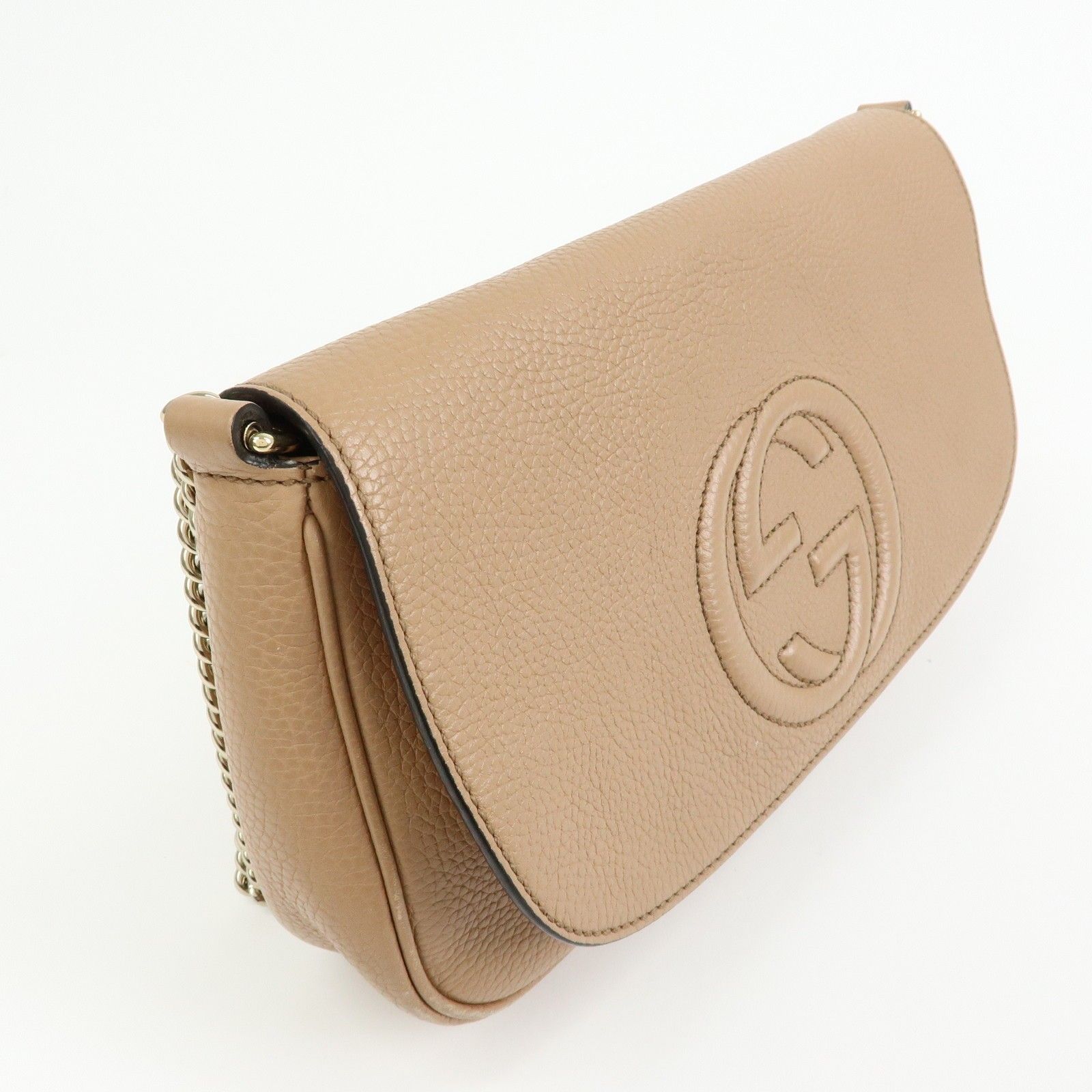 SOHO Leather Chain Shoulder Bag Crossbody Bag Beige 536224 — view 4