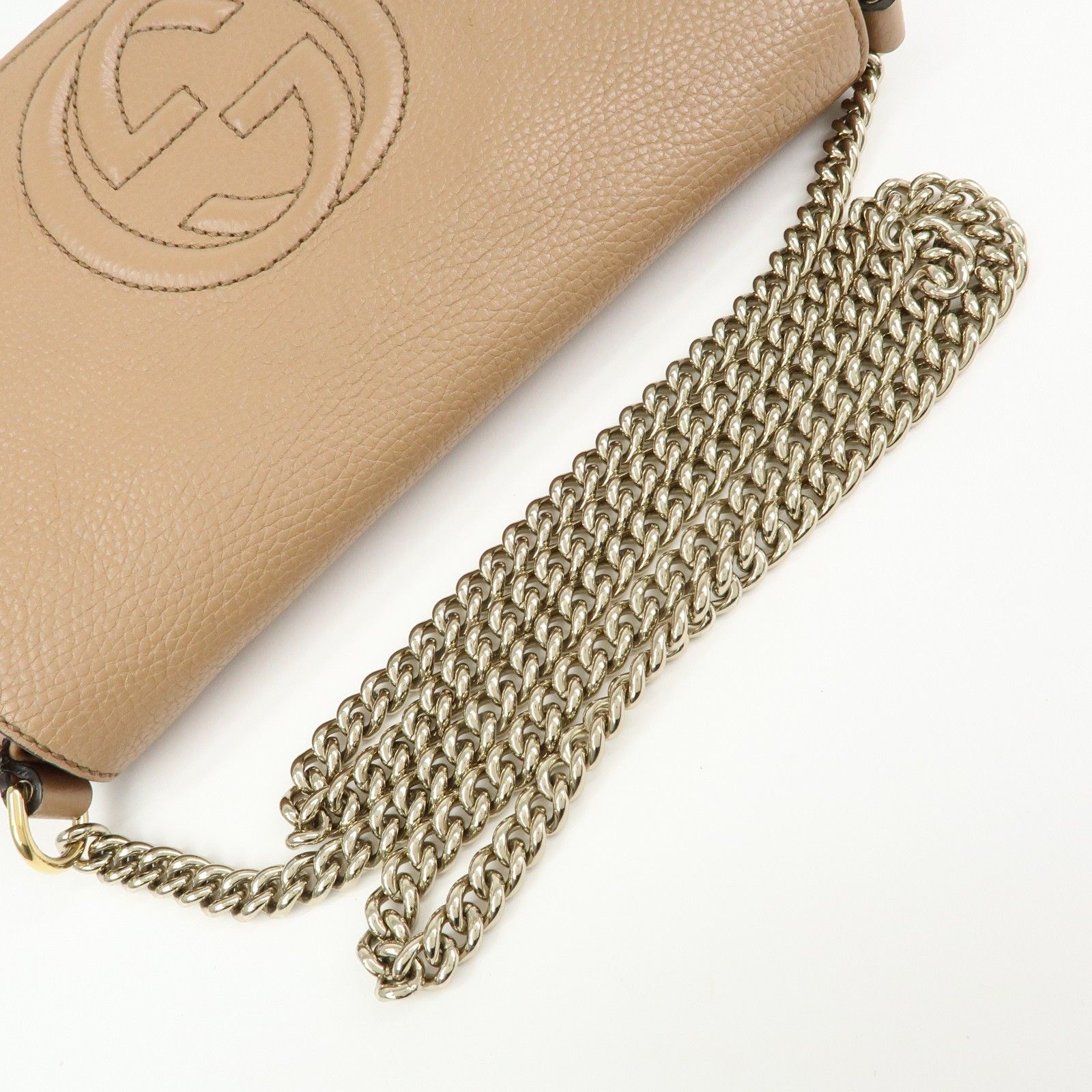 SOHO Leather Chain Shoulder Bag Crossbody Bag Beige 536224 — view 7
