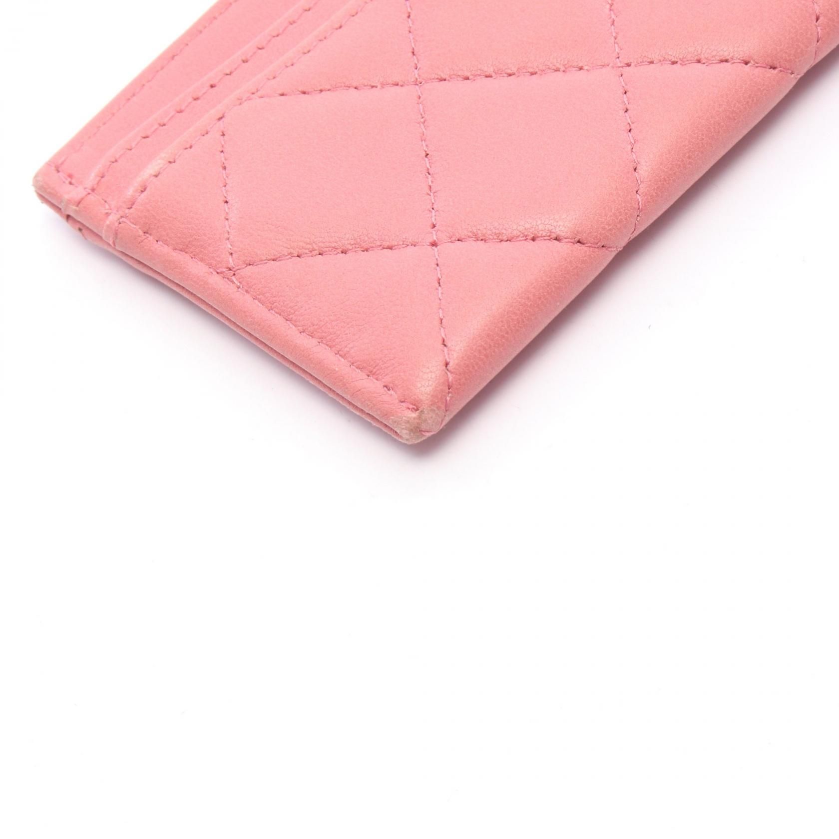 Pink Lambskin Card Case w/SHW — view 7