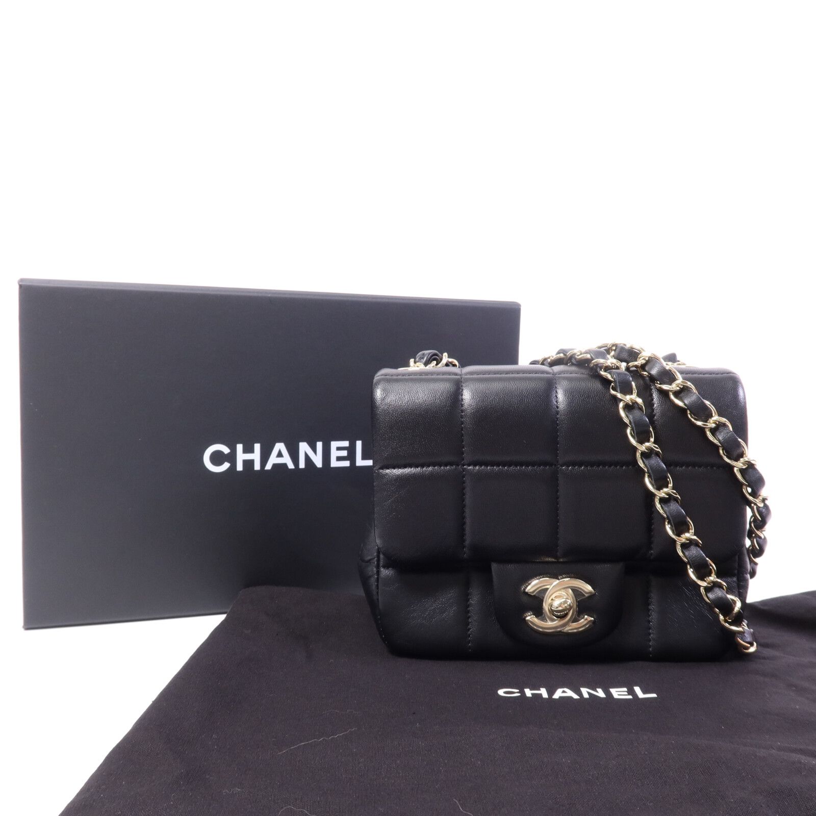 Black Sheepskin Leather Chocolate Bar Mini Flap Golden Cross Shoulder Bag Calfskin (cowhide) — view 11