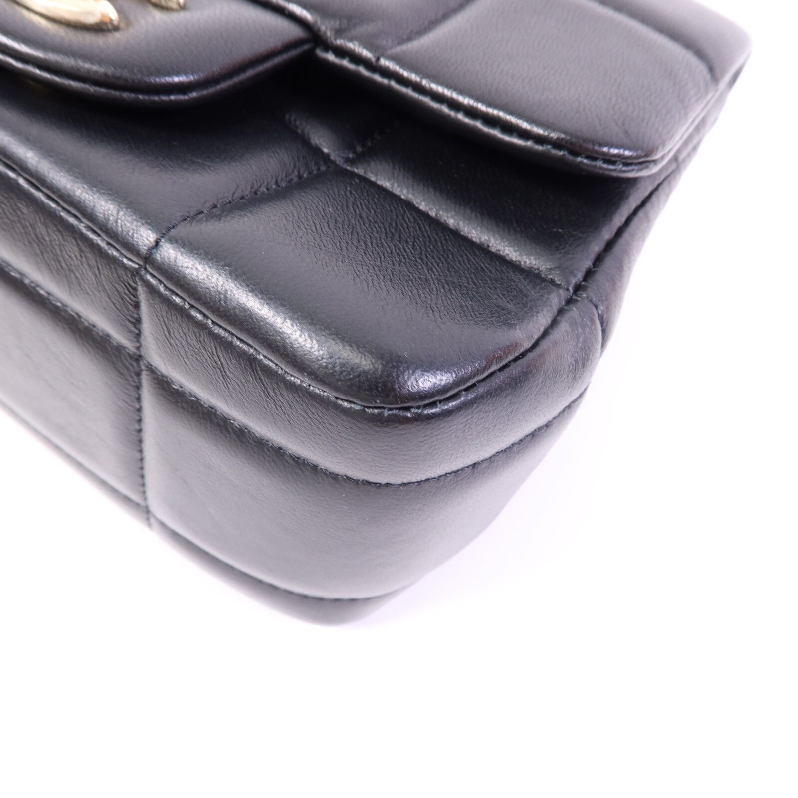 Black Sheepskin Leather Chocolate Bar Mini Flap Golden Cross Shoulder Bag Calfskin (cowhide) — view 12