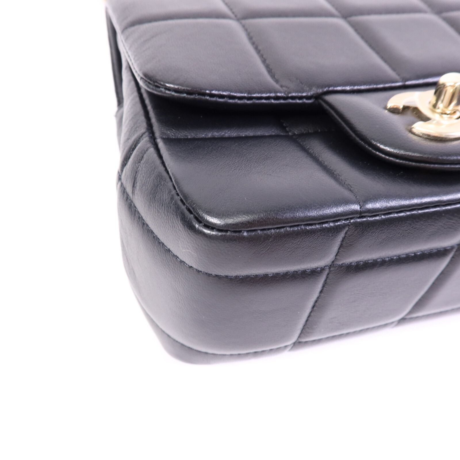 Black Sheepskin Leather Chocolate Bar Mini Flap Golden Cross Shoulder Bag Calfskin (cowhide) — view 13