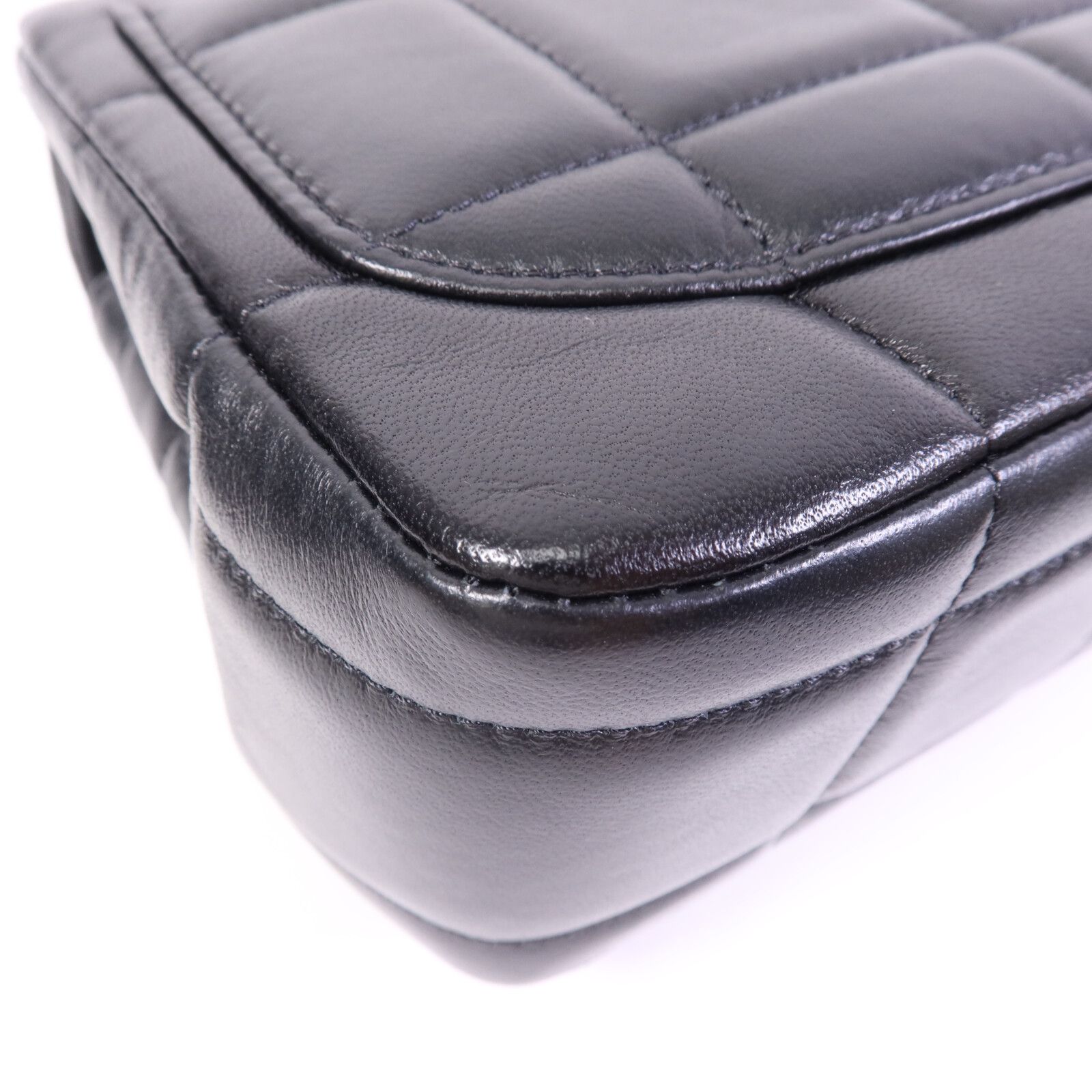 Black Sheepskin Leather Chocolate Bar Mini Flap Golden Cross Shoulder Bag Calfskin (cowhide) — view 15