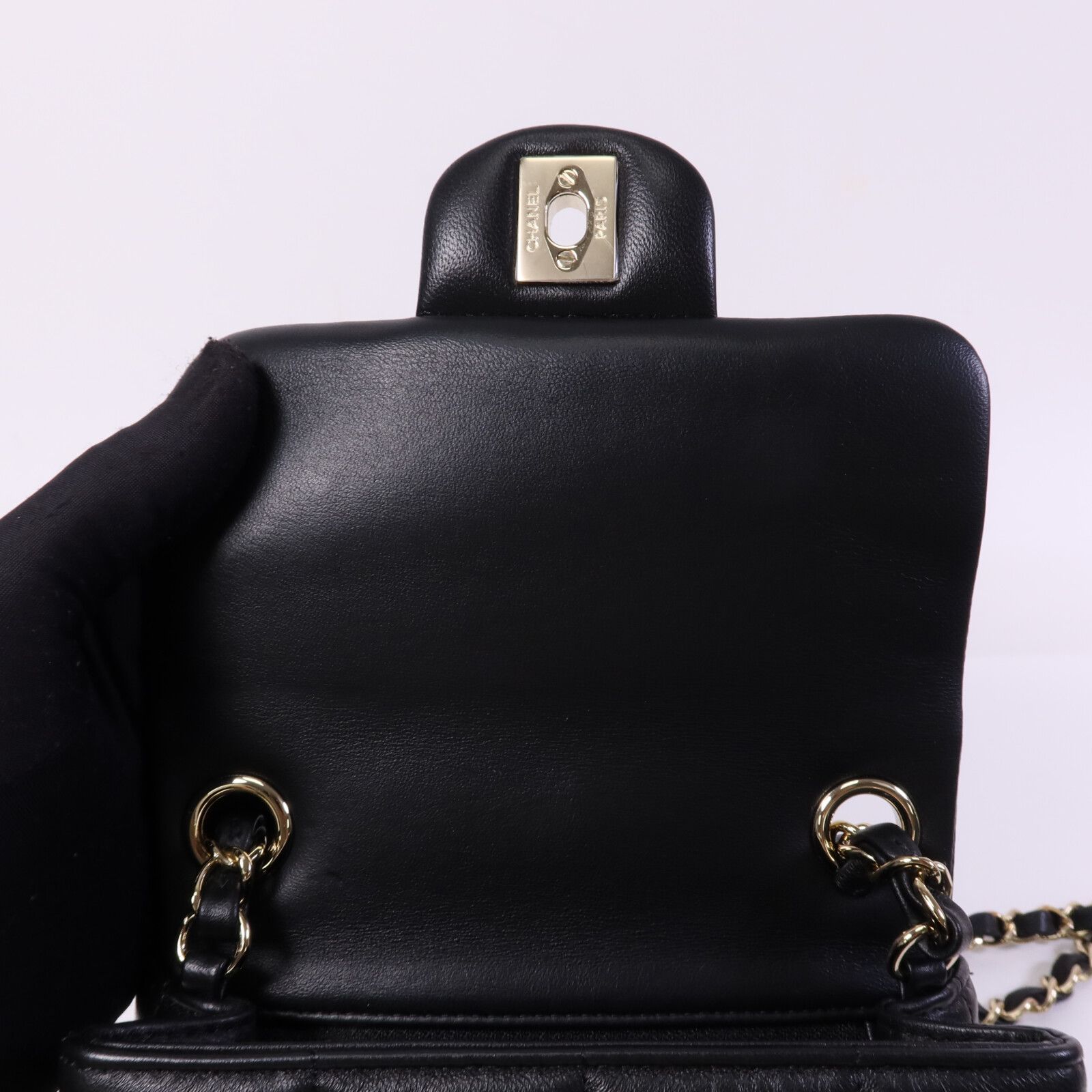 Black Sheepskin Leather Chocolate Bar Mini Flap Golden Cross Shoulder Bag Calfskin (cowhide) — view 17