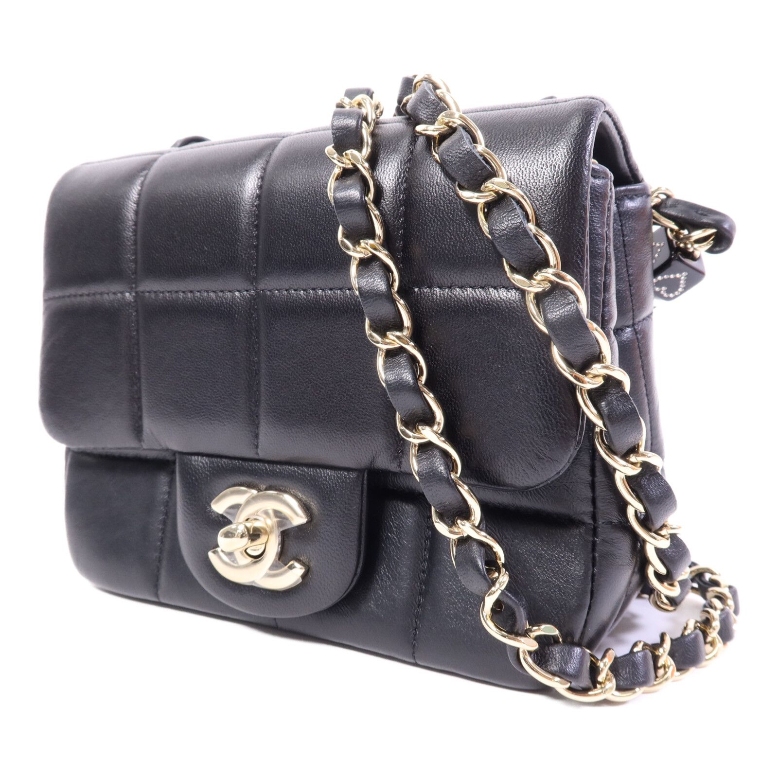 Black Sheepskin Leather Chocolate Bar Mini Flap Golden Cross Shoulder Bag Calfskin (cowhide) — view 3