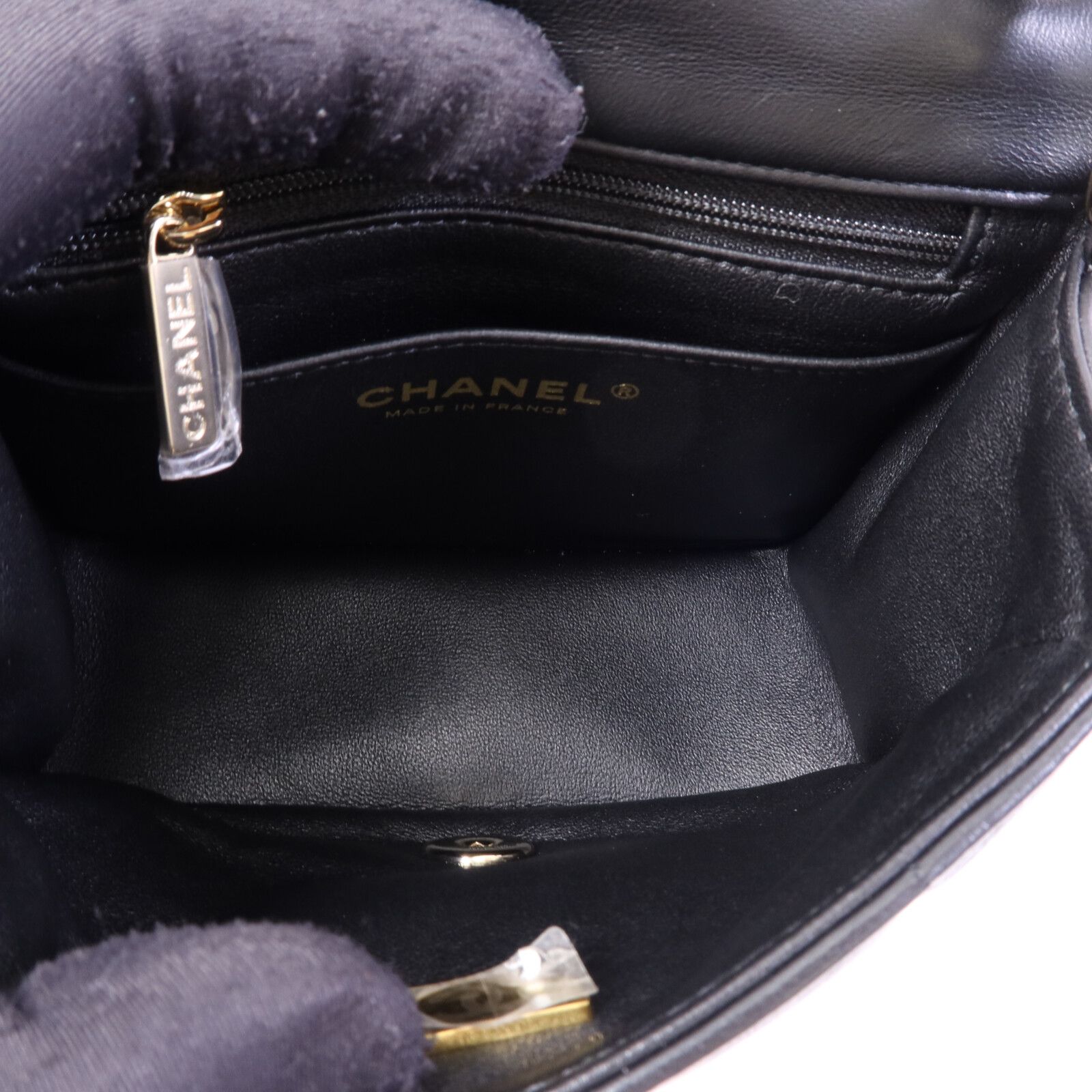 Black Sheepskin Leather Chocolate Bar Mini Flap Golden Cross Shoulder Bag Calfskin (cowhide) — view 5