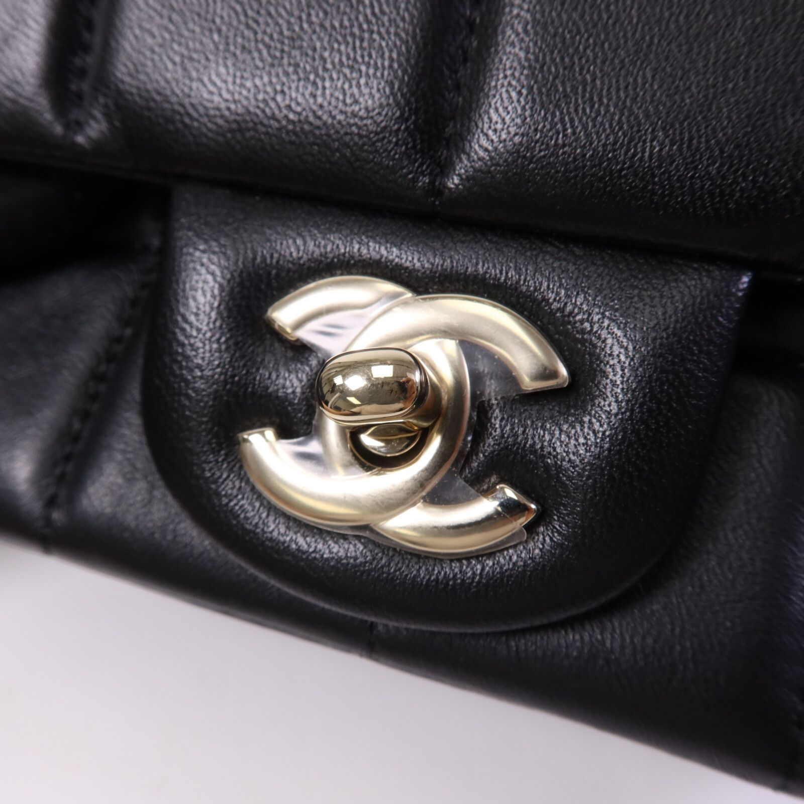 Black Sheepskin Leather Chocolate Bar Mini Flap Golden Cross Shoulder Bag Calfskin (cowhide) — view 7
