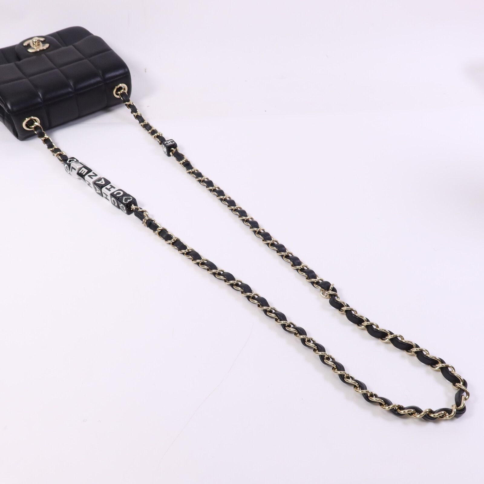 Black Sheepskin Leather Chocolate Bar Mini Flap Golden Cross Shoulder Bag Calfskin (cowhide) — view 10