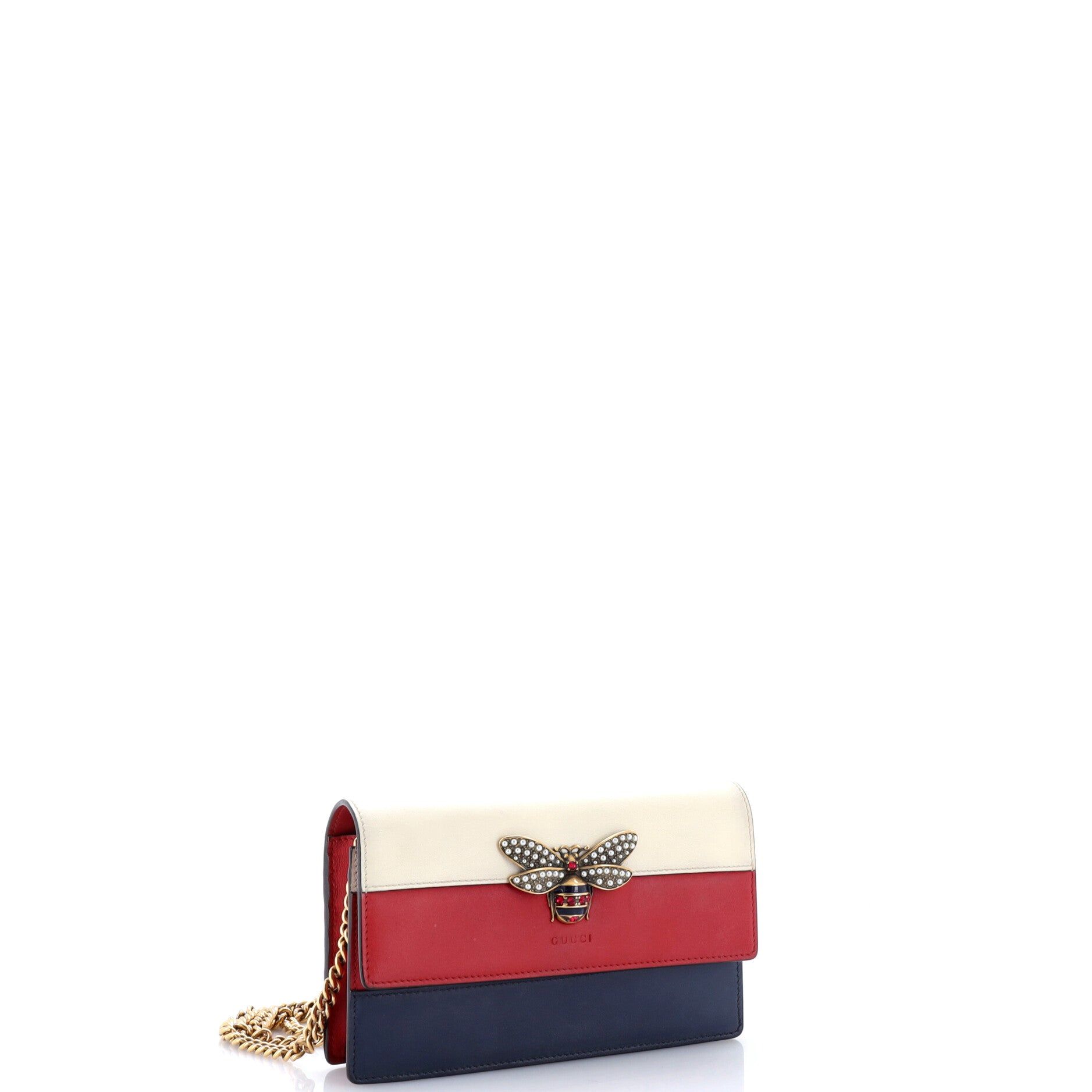 Calfskin Queen Margaret Chain Wallet Blue Agata Hibiscus Red Mystic White — view 2
