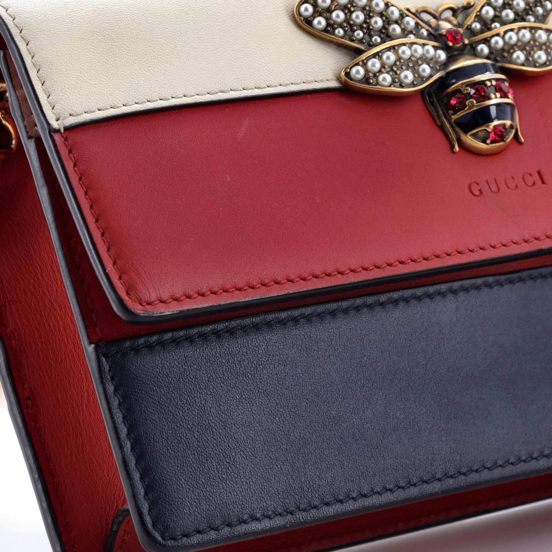 Calfskin Queen Margaret Chain Wallet Blue Agata Hibiscus Red Mystic White — view 6