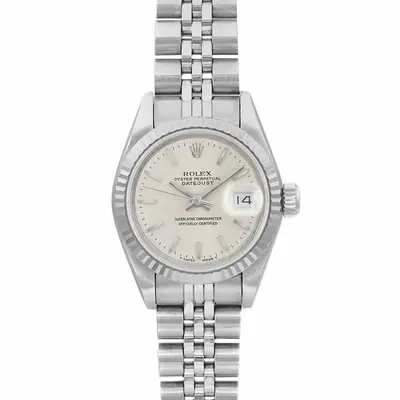 Lady Datejust 26mm 18K White Gold Steel Silver Stick Dial Watch 69174