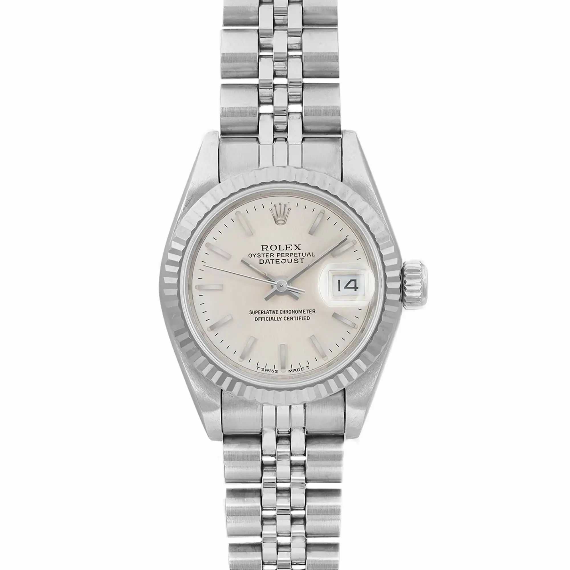 Lady Datejust 26mm 18K White Gold Steel Silver Stick Dial Watch 69174 — view 2