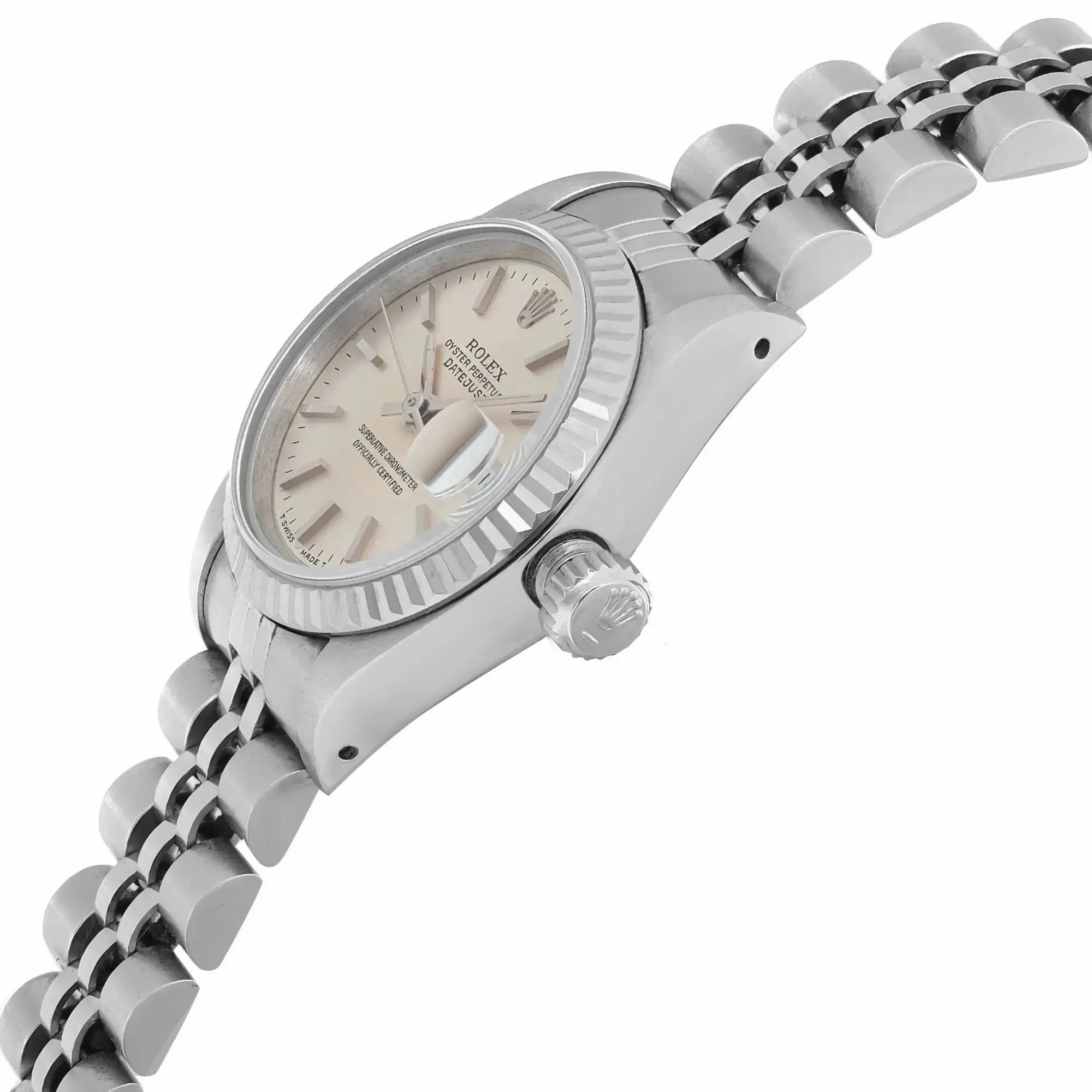 Lady Datejust 26mm 18K White Gold Steel Silver Stick Dial Watch 69174 — view 3