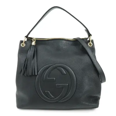 SOHO Interlocking G Leather 2Way Hand Shoulder Bag Black 536194