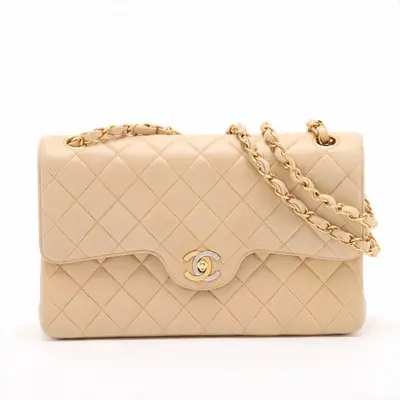 Matelasse Double Flap Chain Bag Paris Limited Beige Gold Metal Fittings 3xxxxxx