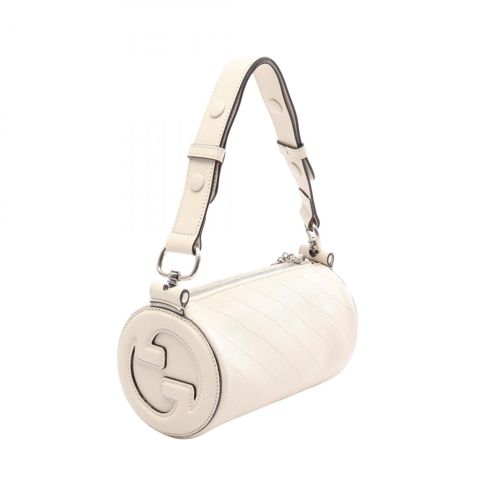 Sakai Be Green Calfskin Diagonal Stitched Mini Blondie Barrel Shoulder Bag Mystic White — view 2