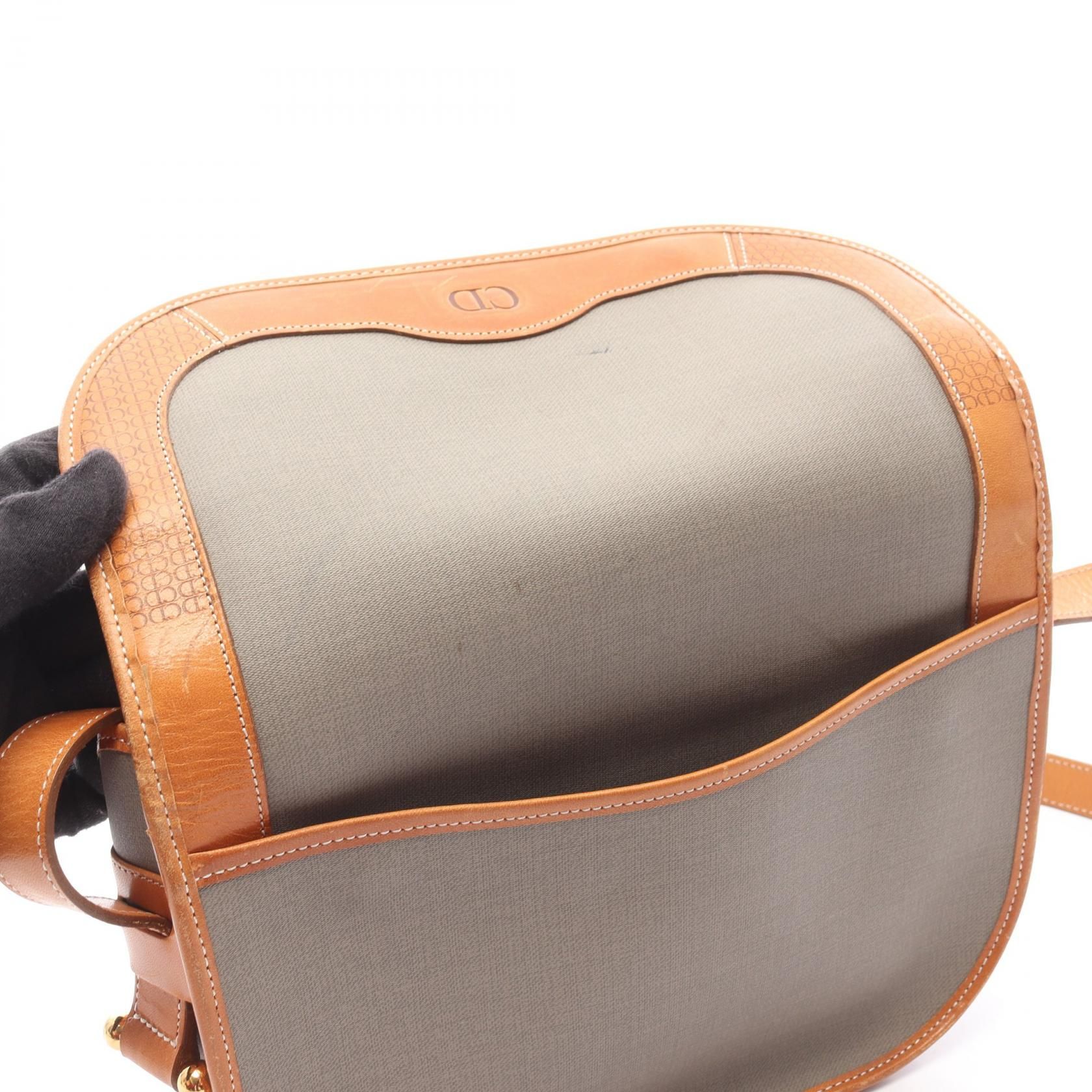 Christian Dior Cd Logo Shoulder Bag Gray Brown Pvc Coated Canvas — view 13