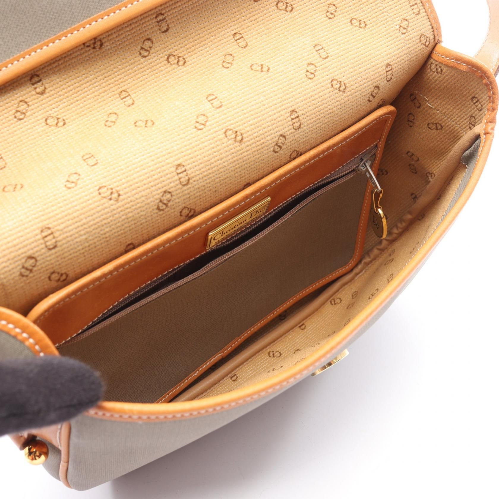 Christian Dior Cd Logo Shoulder Bag Gray Brown Pvc Coated Canvas — view 3