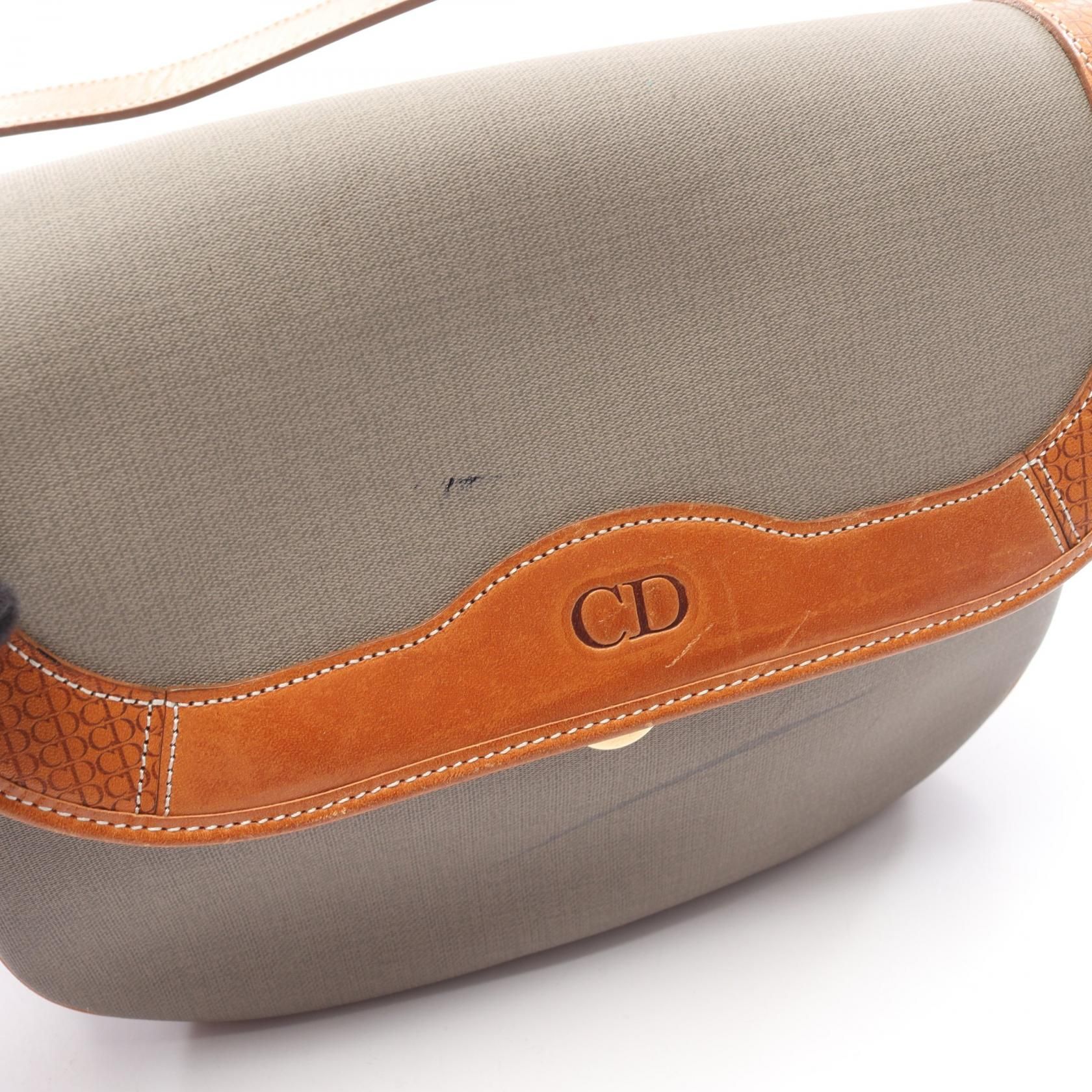 Christian Dior Cd Logo Shoulder Bag Gray Brown Pvc Coated Canvas — view 8