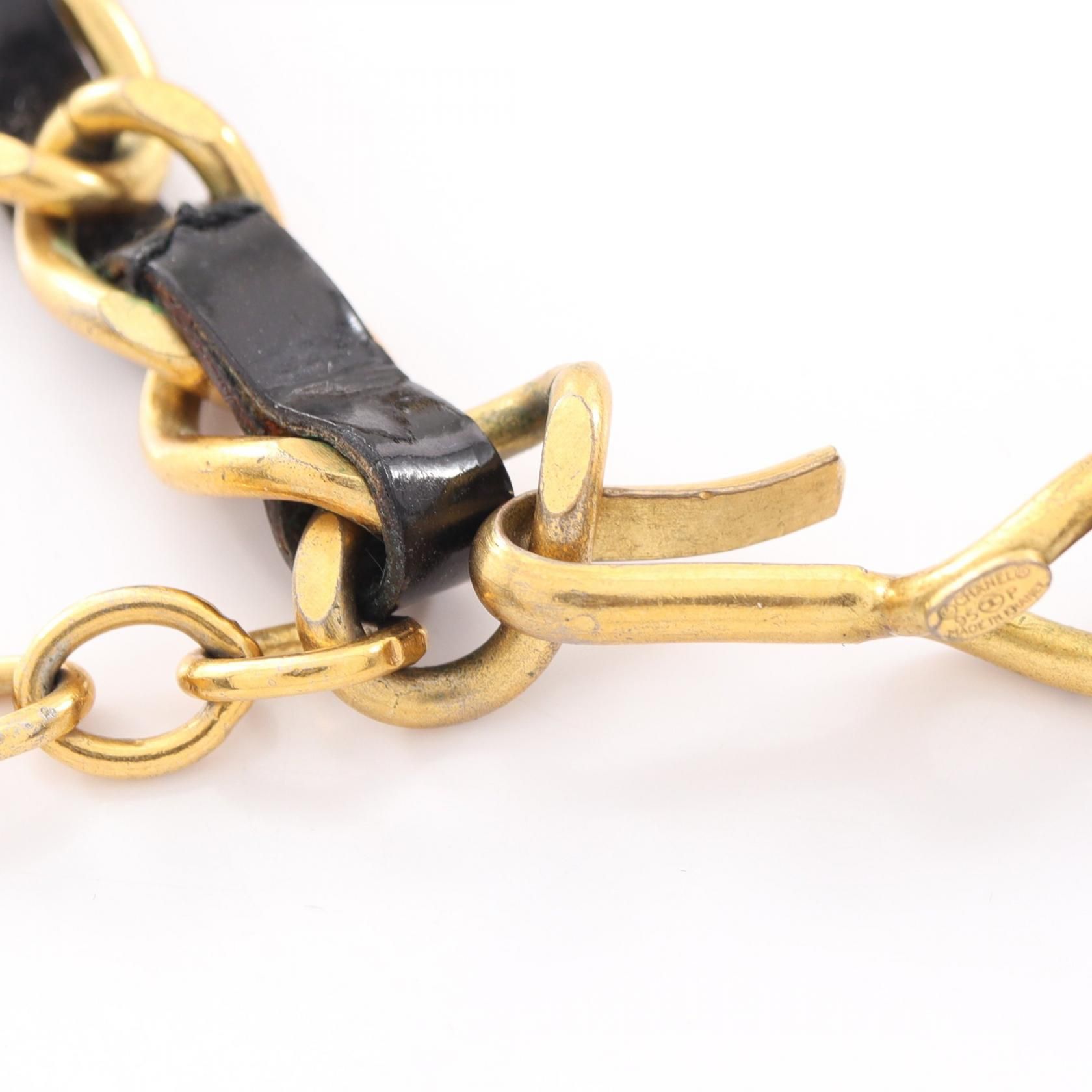 Vintage Interwoven Leather and Gold CC Choker Necklace w/CC Crystal Logo Pendant — view 3