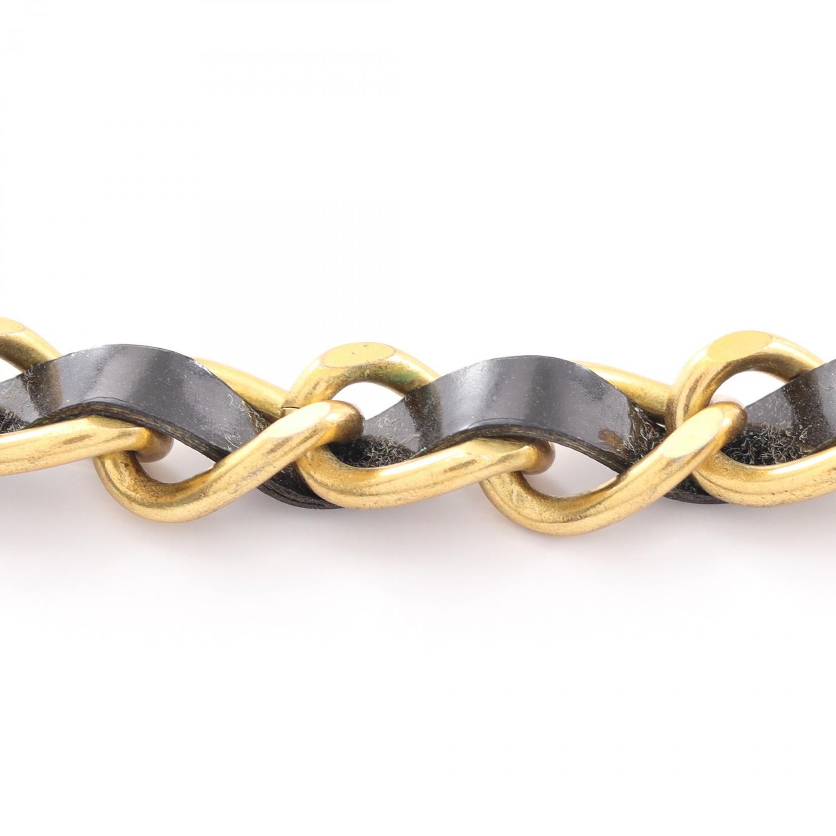Vintage Interwoven Leather and Gold CC Choker Necklace w/CC Crystal Logo Pendant — view 7