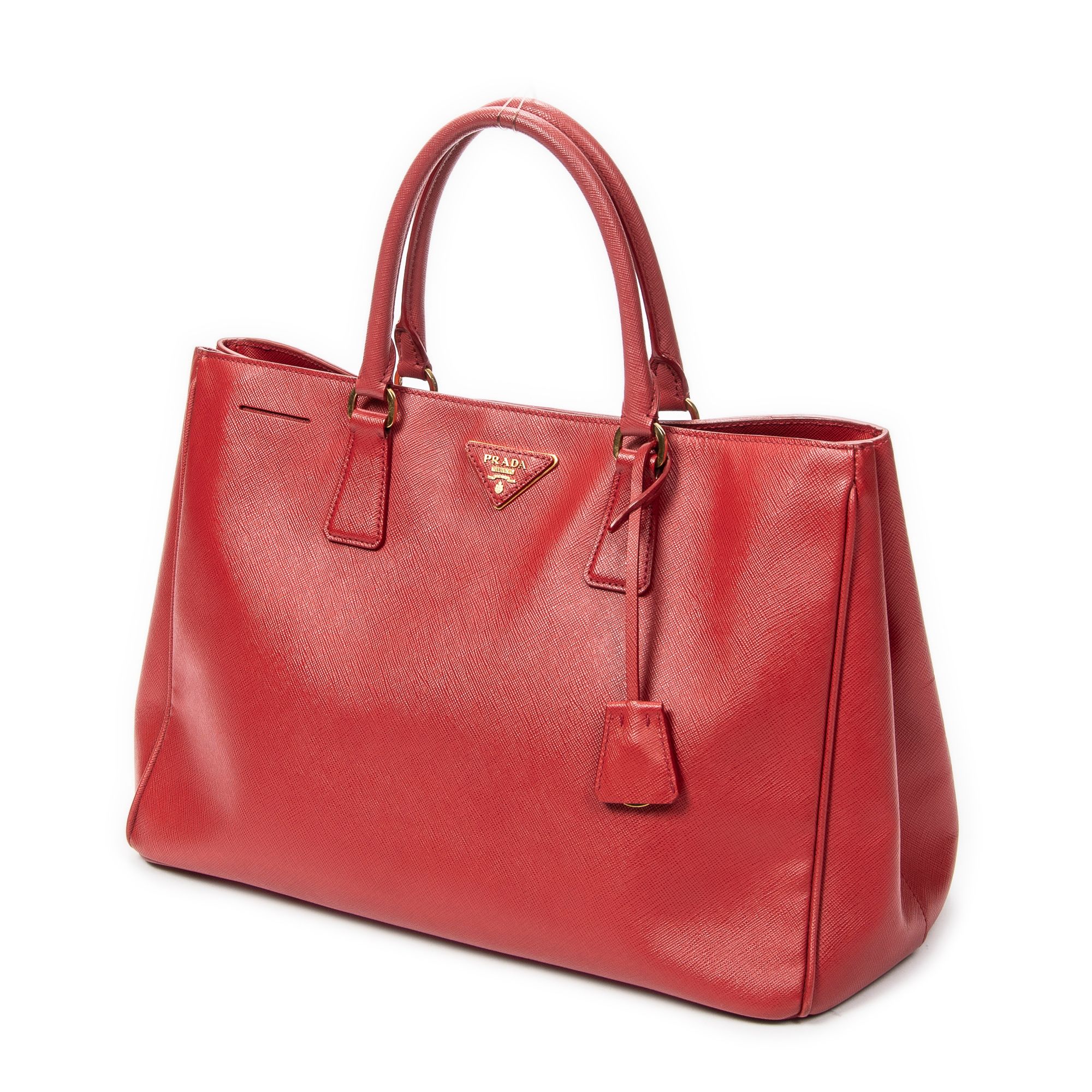 Large Open Tote Red Saffiano Leather Gold — view 2