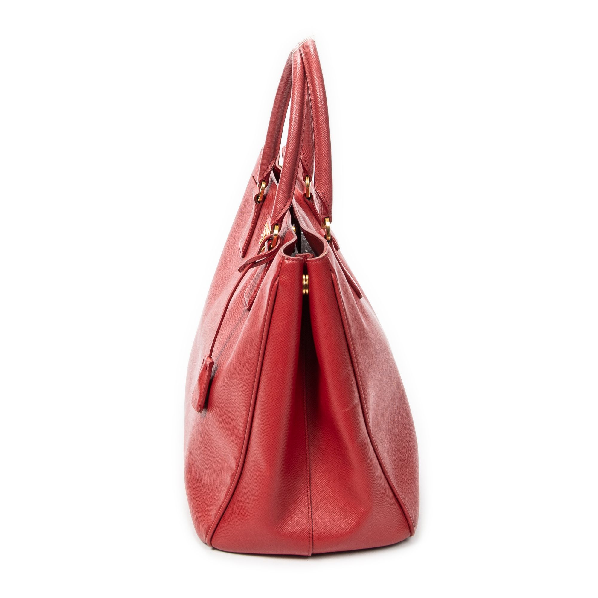 Large Open Tote Red Saffiano Leather Gold — view 3
