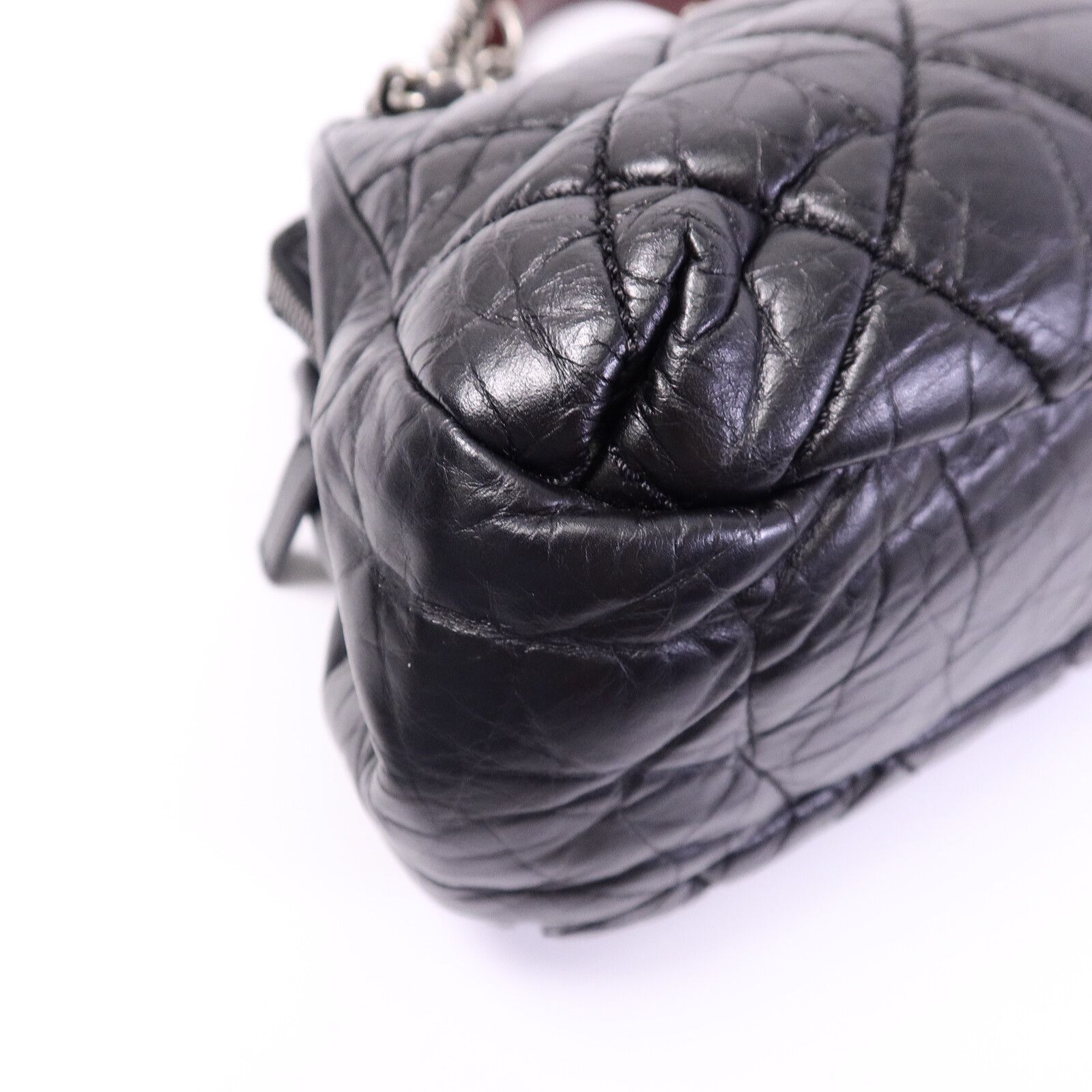 Black Tweed/cowhide Leather Chain Shoulder Bag Calfskin (cowhide) — view 12