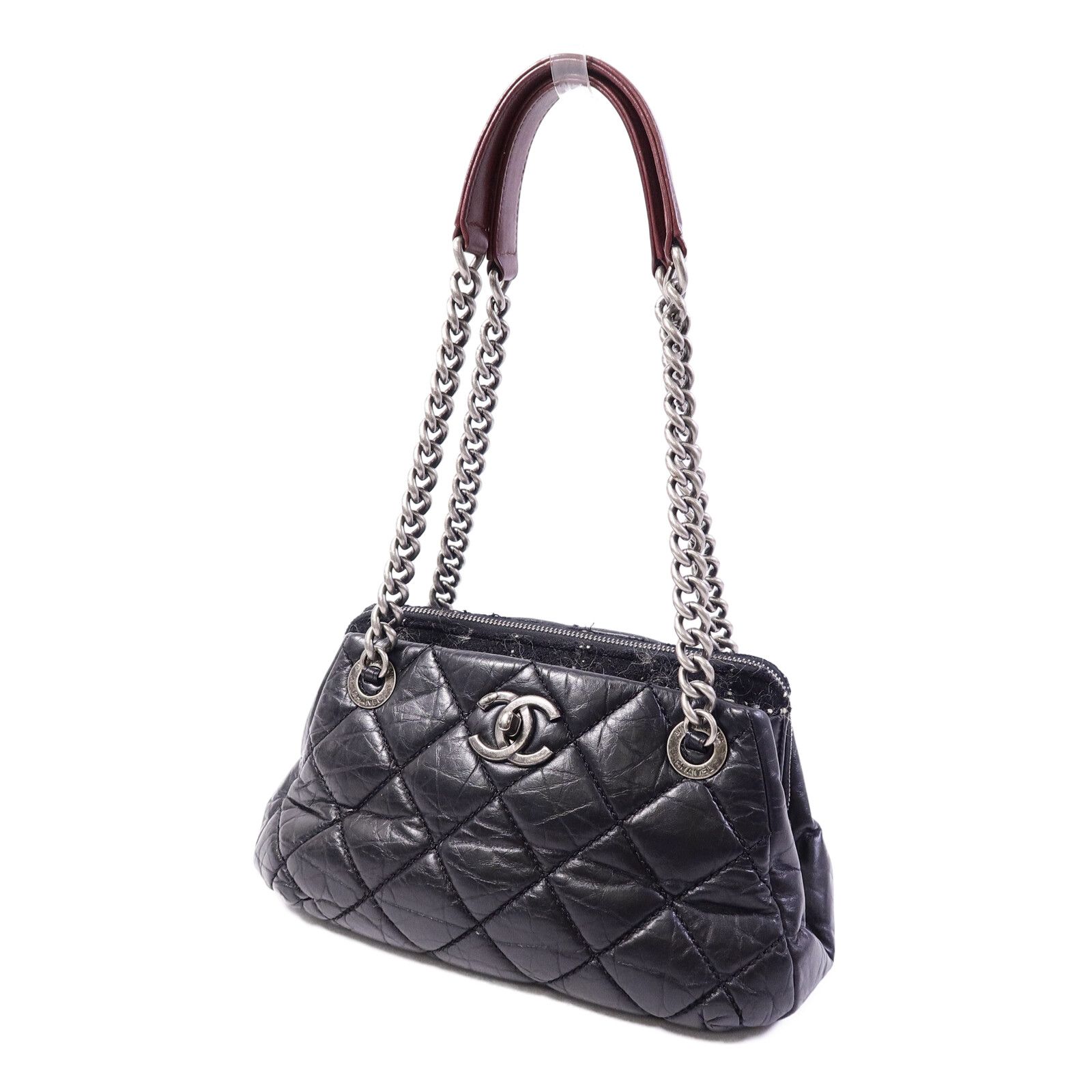 Black Tweed/cowhide Leather Chain Shoulder Bag Calfskin (cowhide) — view 3