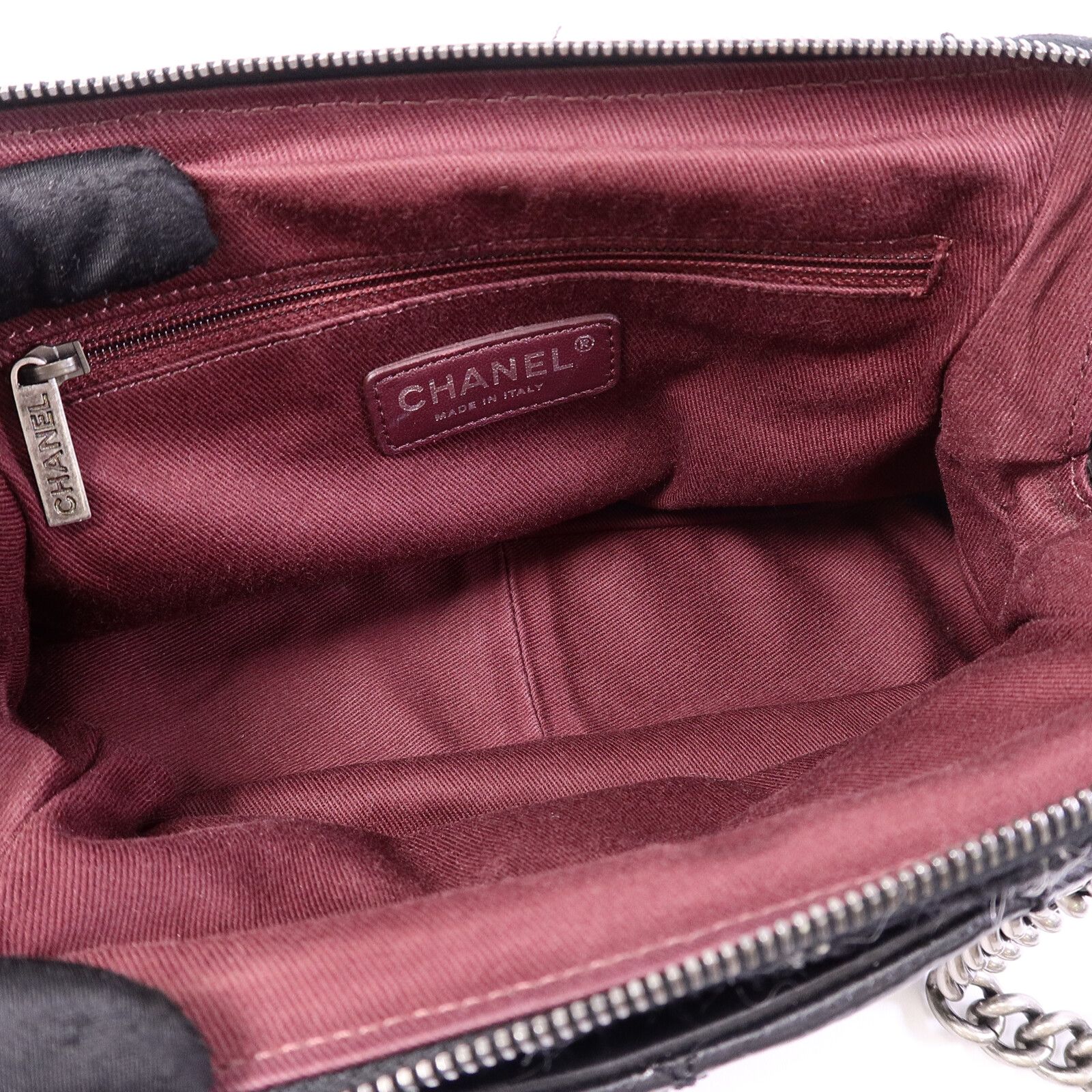 Black Tweed/cowhide Leather Chain Shoulder Bag Calfskin (cowhide) — view 5