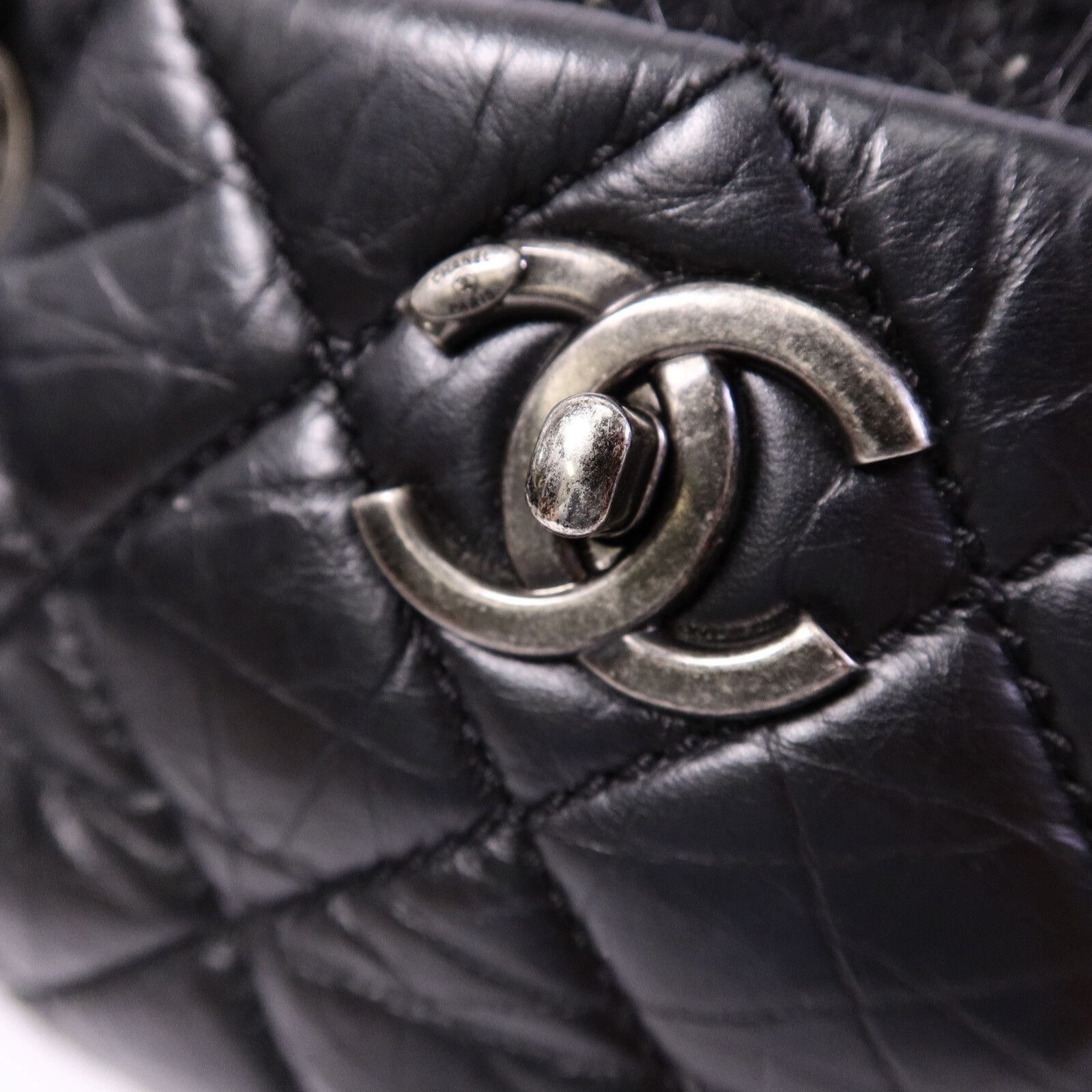 Black Tweed/cowhide Leather Chain Shoulder Bag Calfskin (cowhide) — view 7