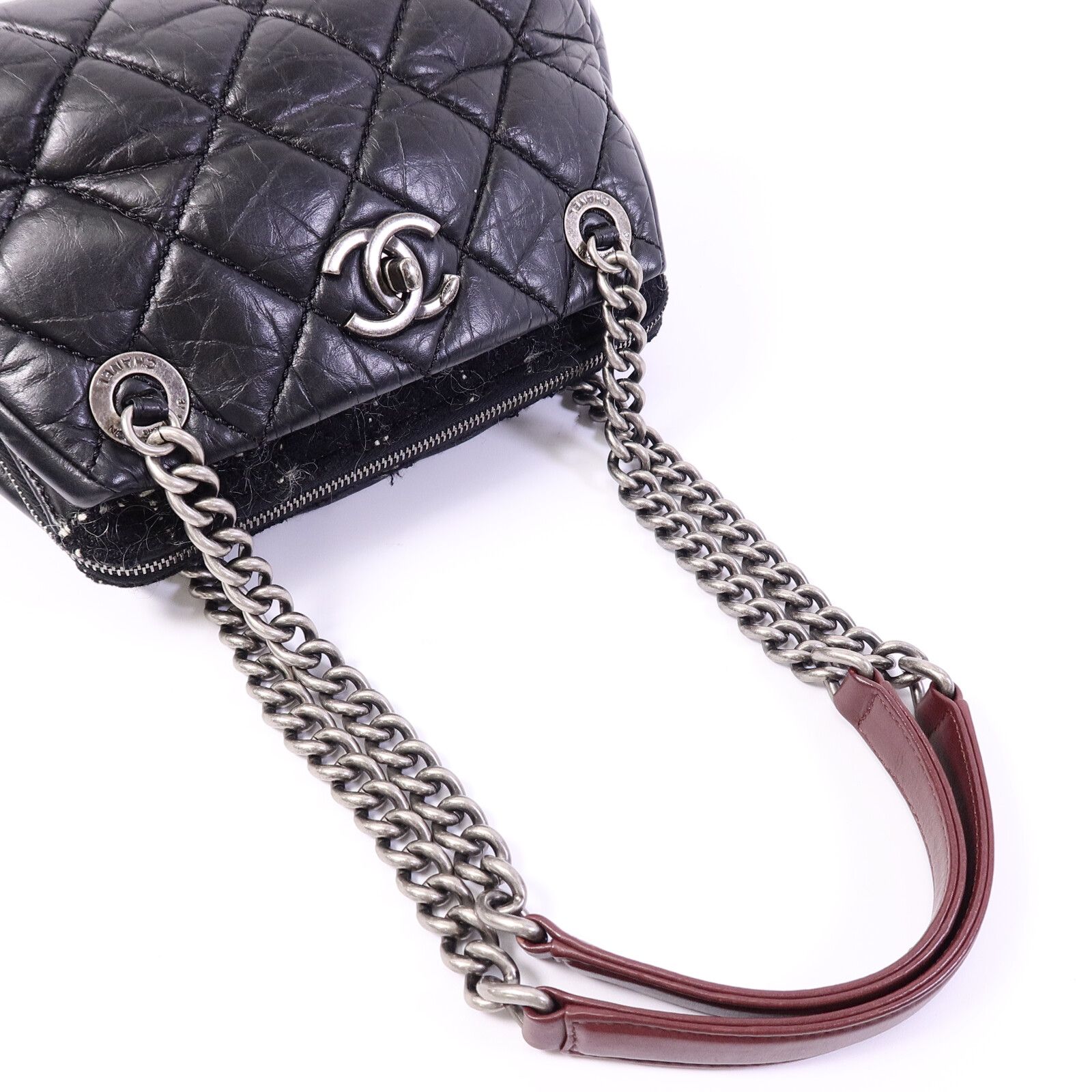Black Tweed/cowhide Leather Chain Shoulder Bag Calfskin (cowhide) — view 9