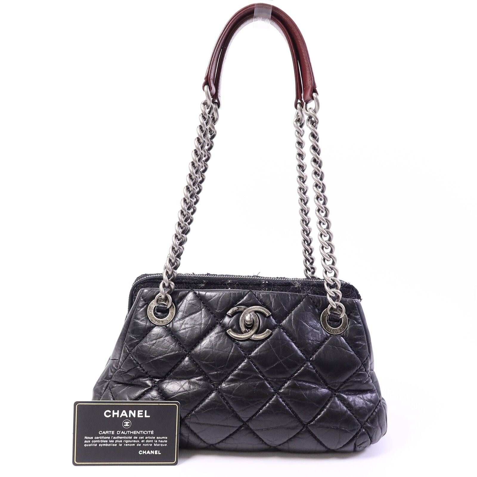 Black Tweed/cowhide Leather Chain Shoulder Bag Calfskin (cowhide) — view 10