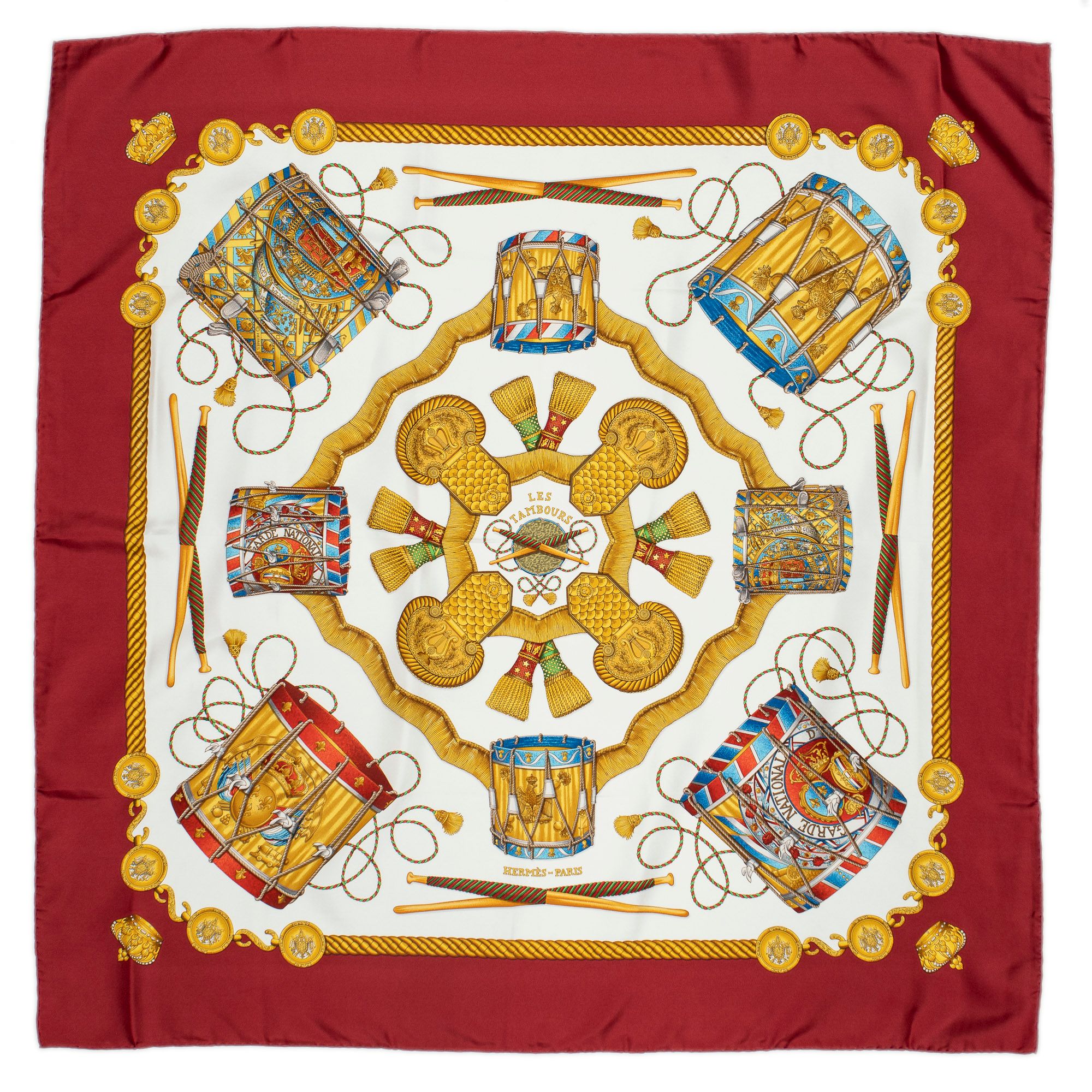 Scarf Red/Ivory/Gold 100% Twill Silk — view 2