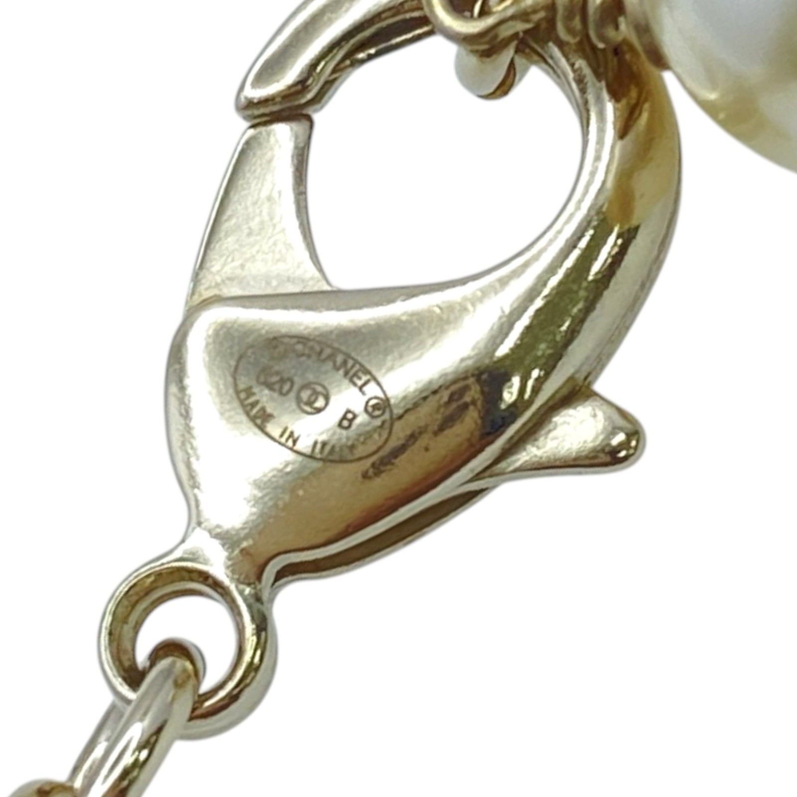 Faux Pearl CC Crystal/Leather Logo Long Necklace Gold Plated — view 4