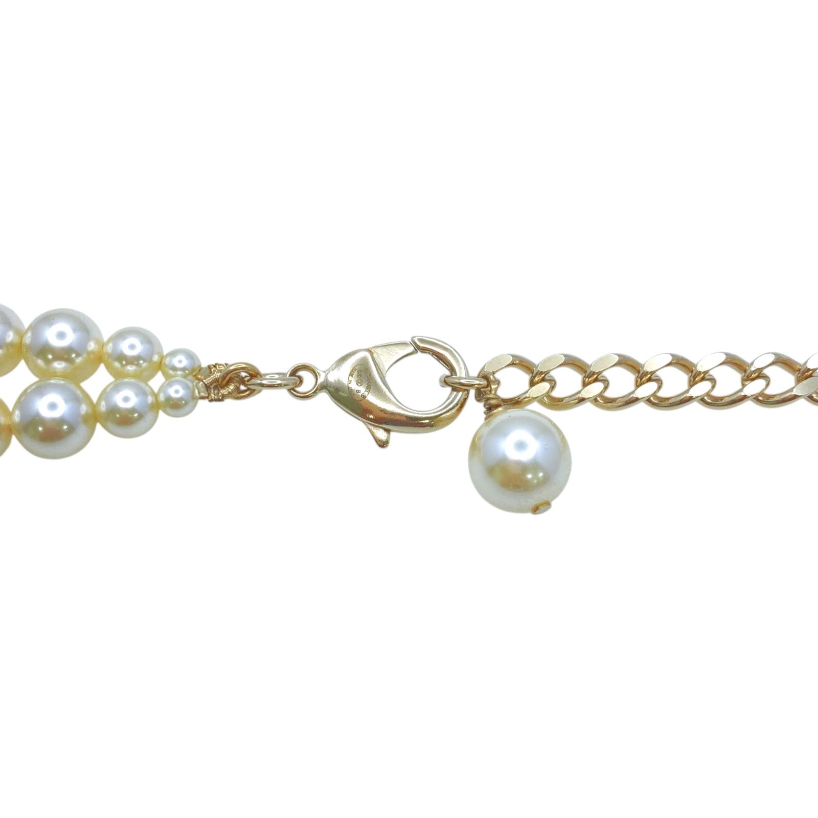 Faux Pearl CC Crystal/Leather Logo Long Necklace Gold Plated — view 5