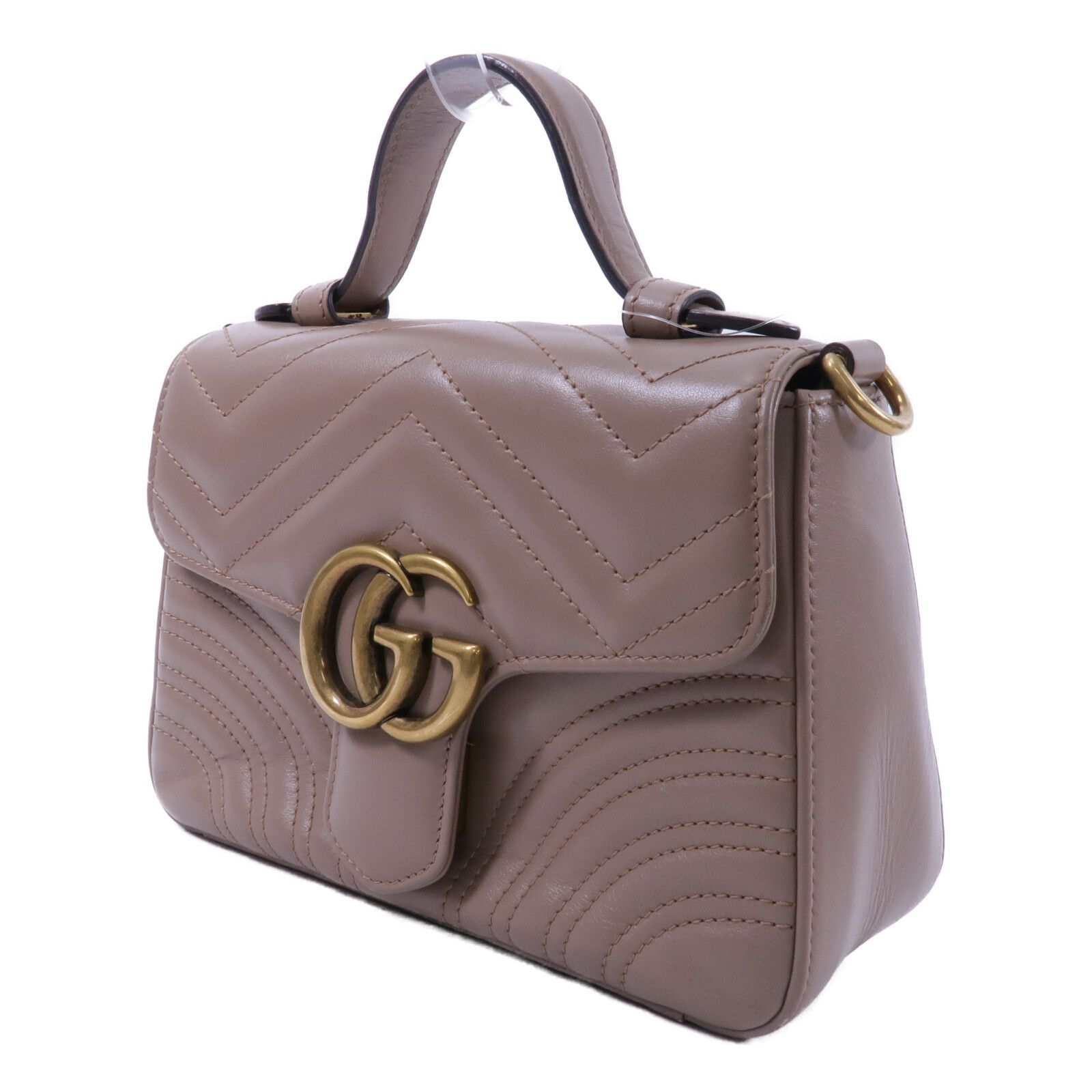 Leather Gg Marmont Mini Top Handle Bag Hand-handed Shoulder And Back Bag 2way Shoulder Bag Beige Ca, Neutral — view 3