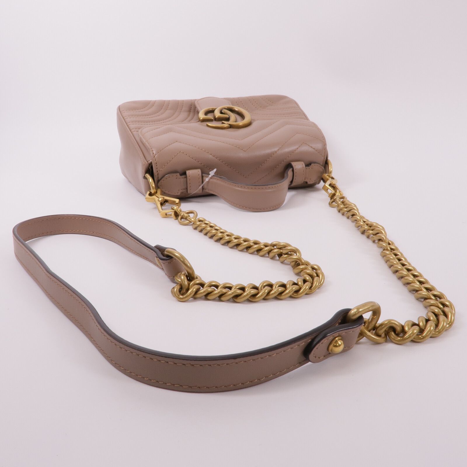 Leather Gg Marmont Mini Top Handle Bag Hand-handed Shoulder And Back Bag 2way Shoulder Bag Beige Ca, Neutral — view 8