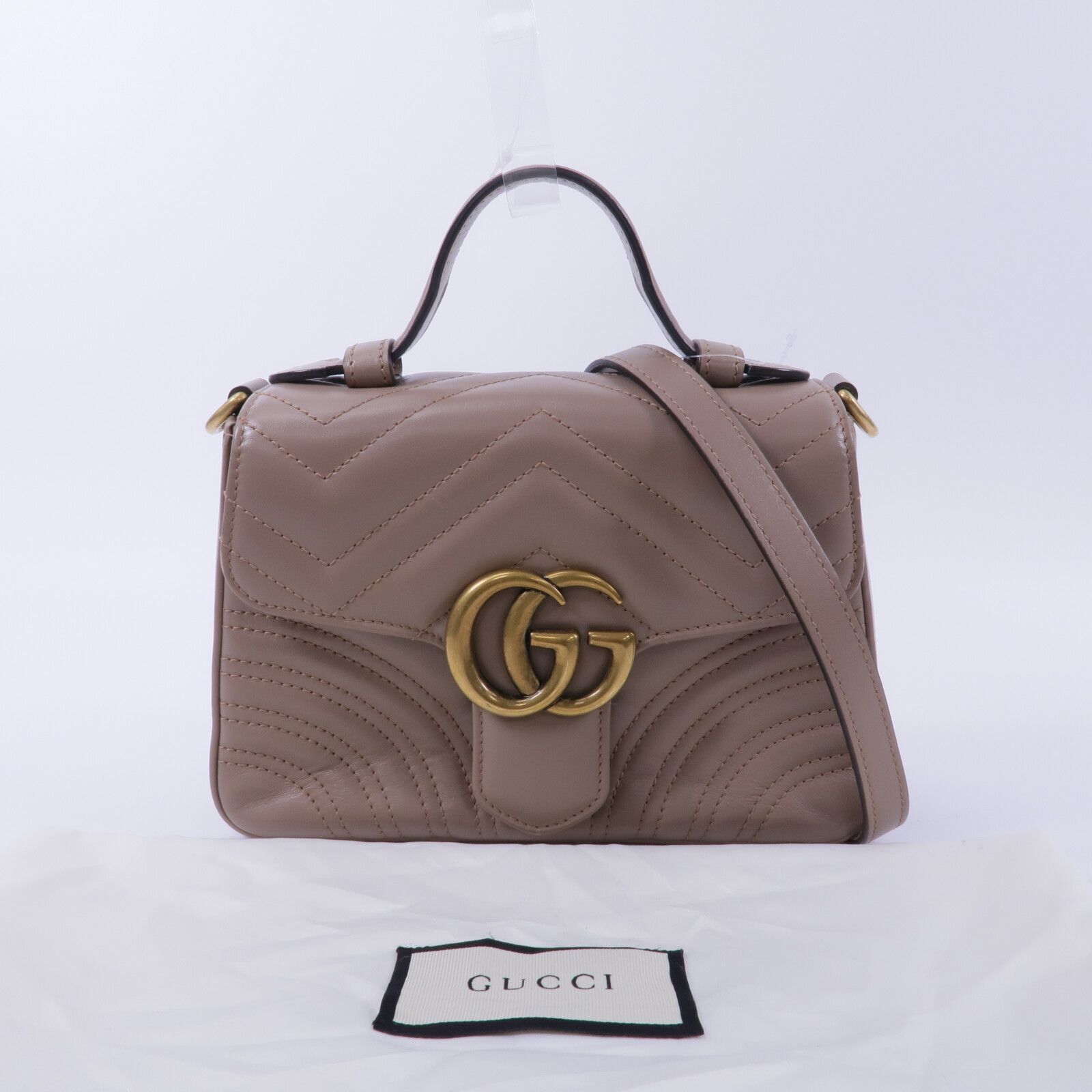 Leather Gg Marmont Mini Top Handle Bag Hand-handed Shoulder And Back Bag 2way Shoulder Bag Beige Ca, Neutral — view 9