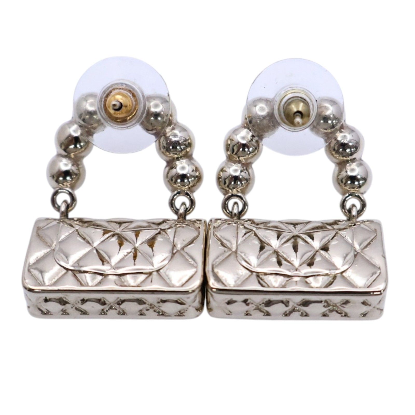 Pearl Quilted CC Flap Bag Earrings Gold — view 2