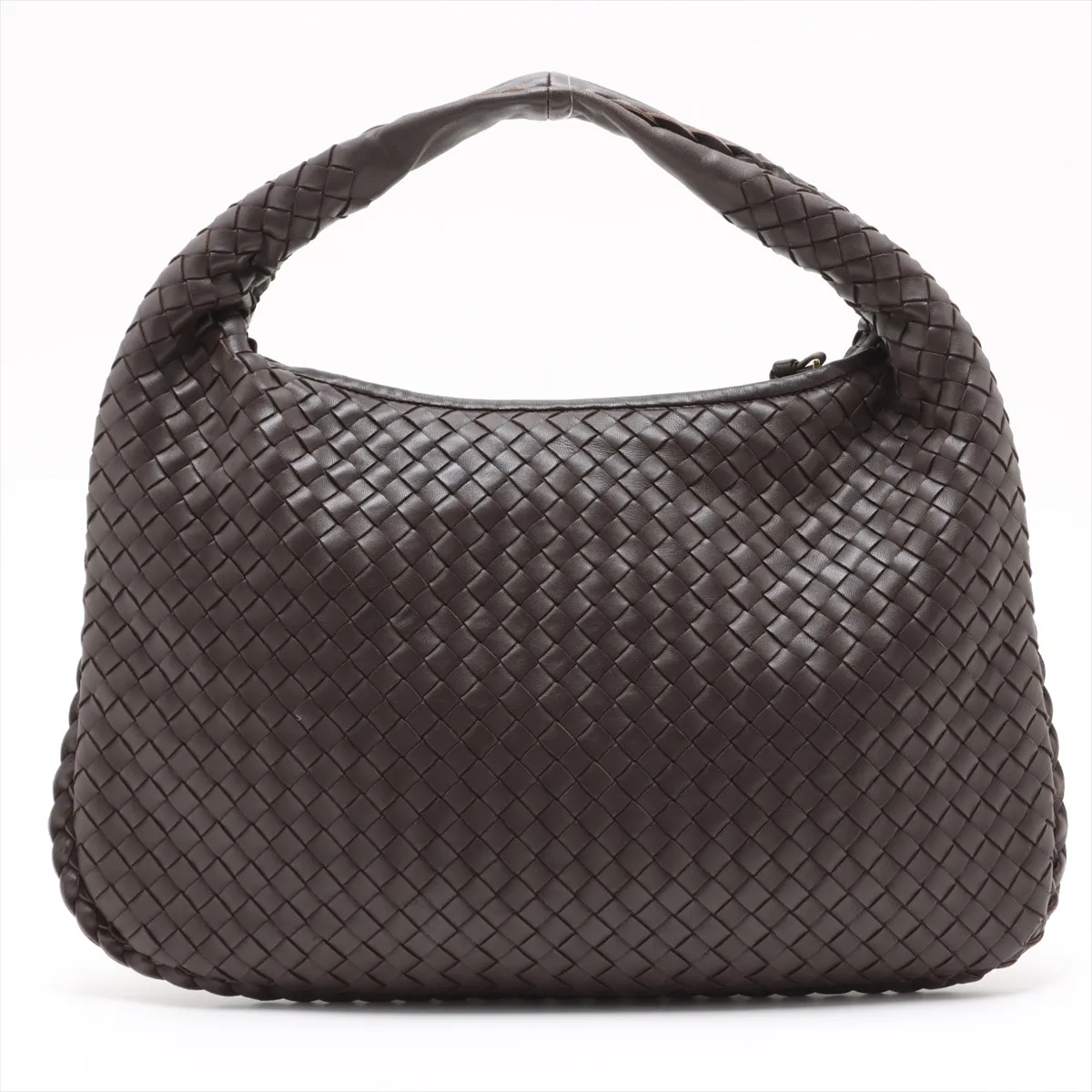 Intrecciato Hobo Leather Shoulder Bag Brown 115653 with Mirror — view 2