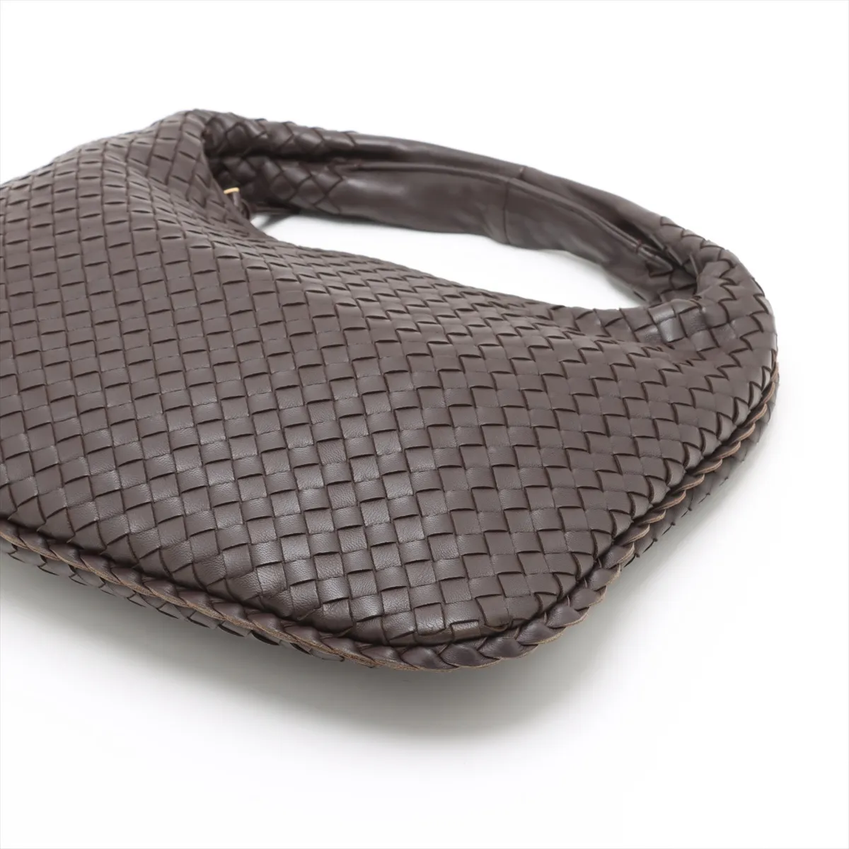 Intrecciato Hobo Leather Shoulder Bag Brown 115653 with Mirror — view 3