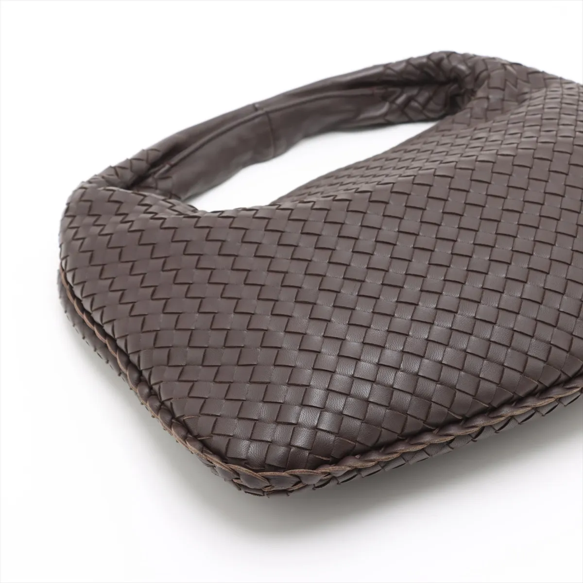 Intrecciato Hobo Leather Shoulder Bag Brown 115653 with Mirror — view 4