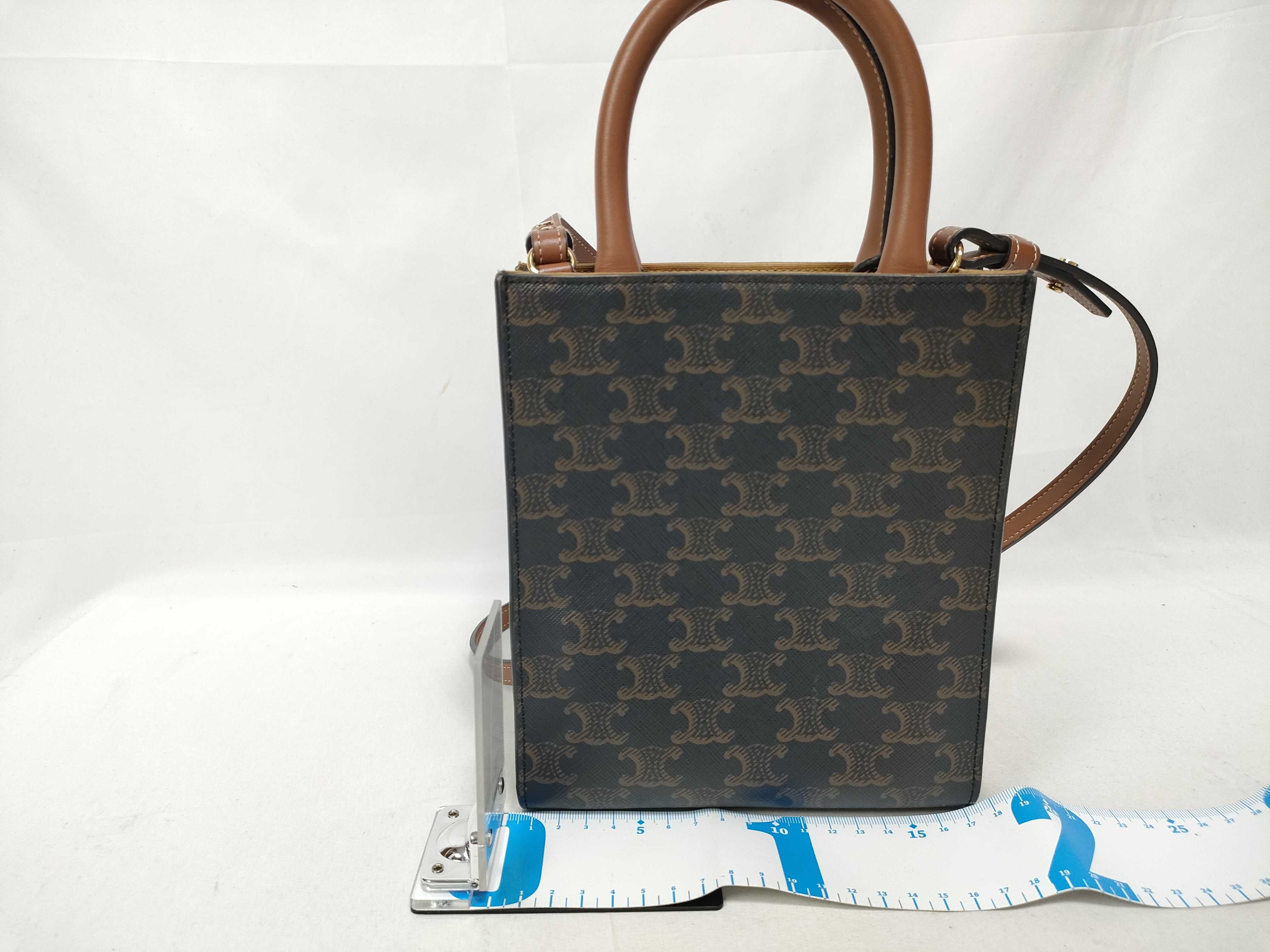 Triomphe Mini Vertical Cabas PVC x Leather 2-Way Handbag Brown Handbag — view 2