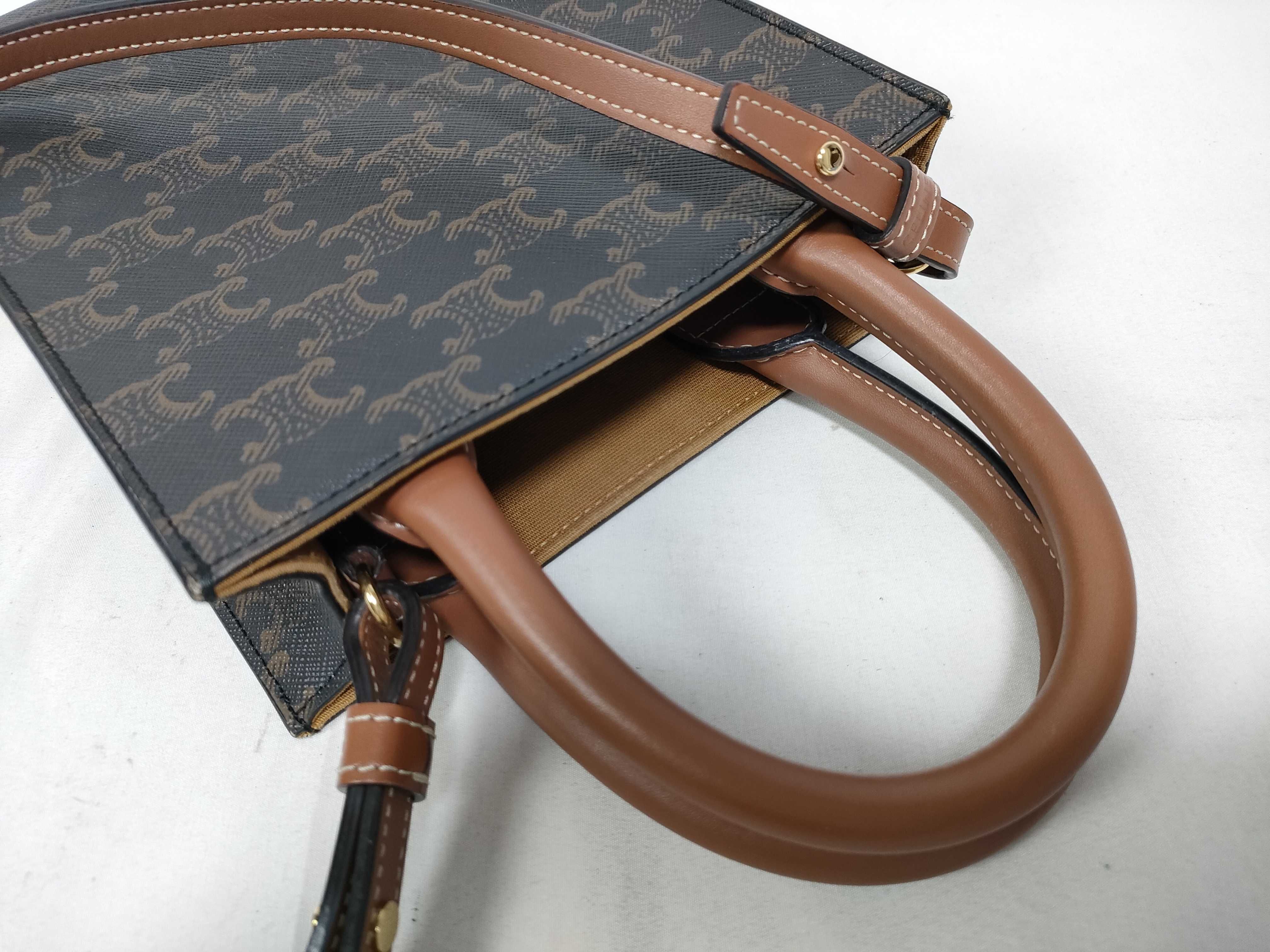 Triomphe Mini Vertical Cabas PVC x Leather 2-Way Handbag Brown Handbag — view 12