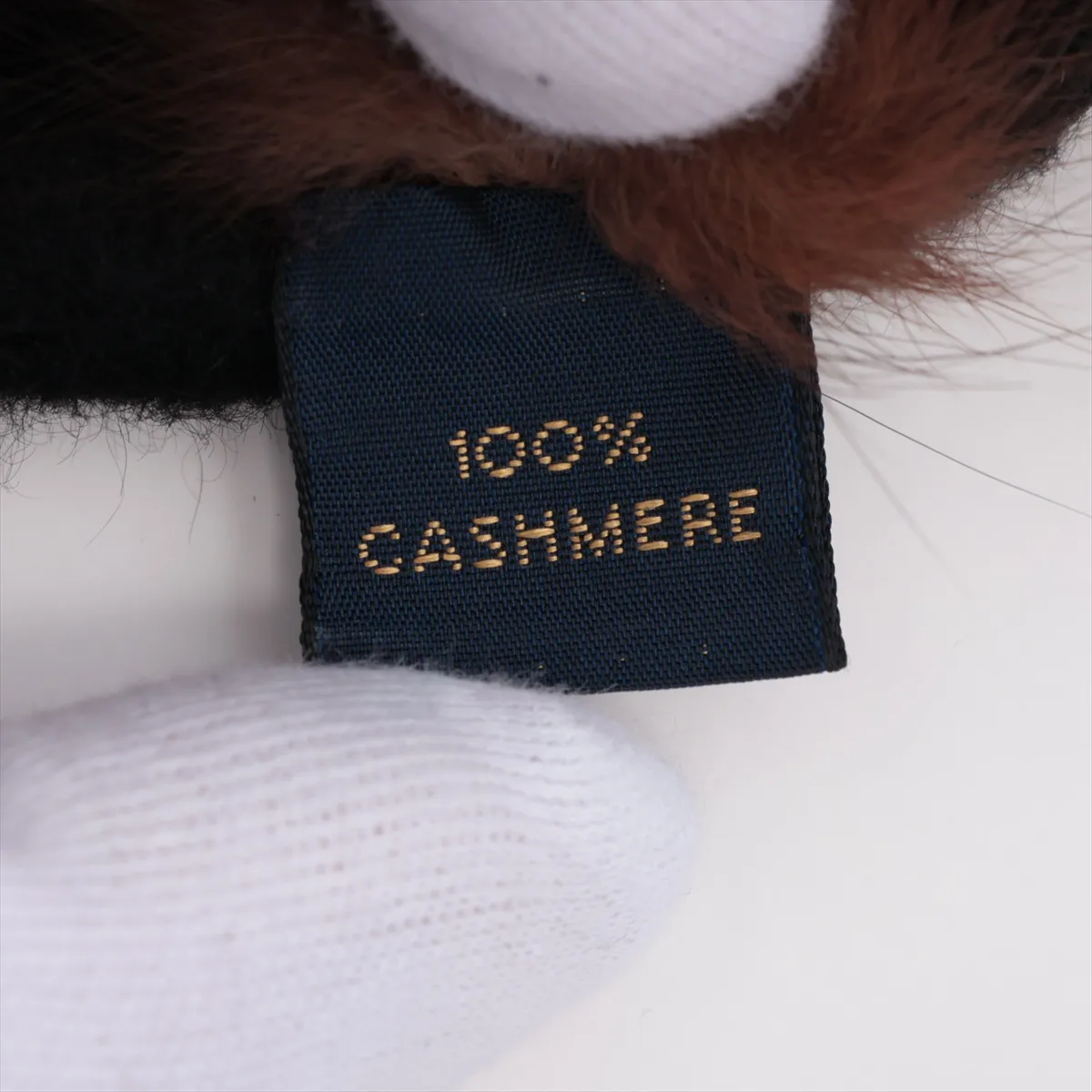 logo stole, fur and fabric, black and brown. Shows wear, — view 4