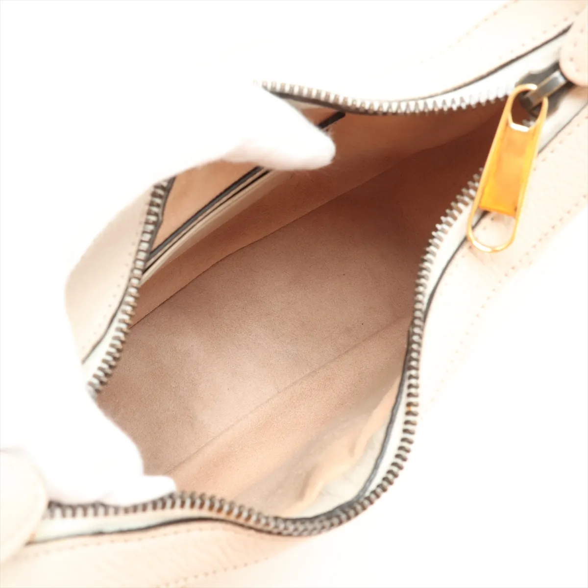 Aphrodite Small Leather Shoulder Bag, Beige — view 7